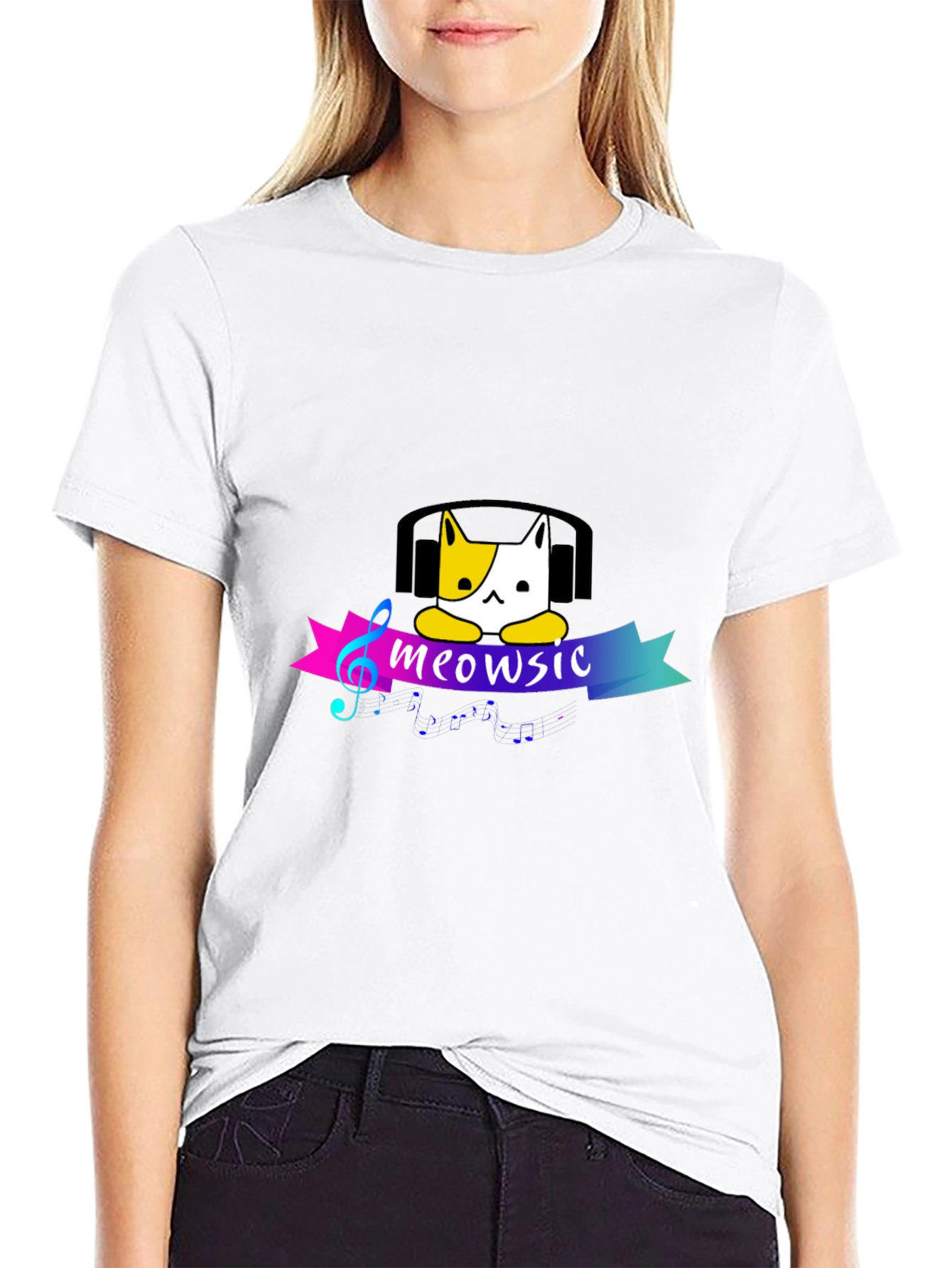 Meowsic Cat Headphones Graphic Tee