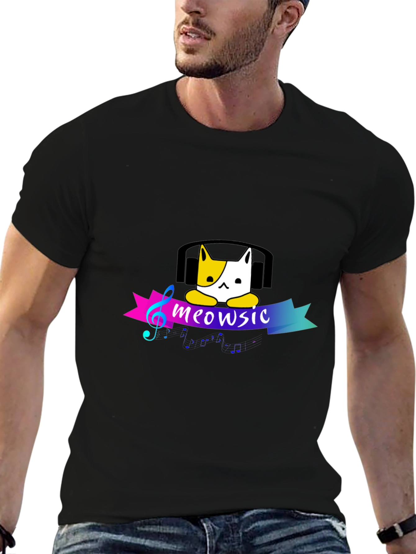 Meowsic Cat Headphones Graphic Tee