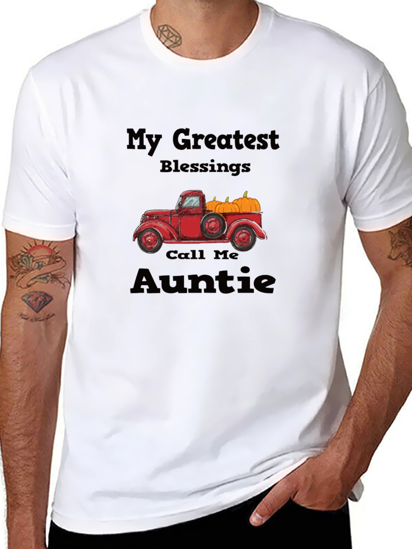 Auntie Blessings T-Shirt - Truck & Pumpkins Design