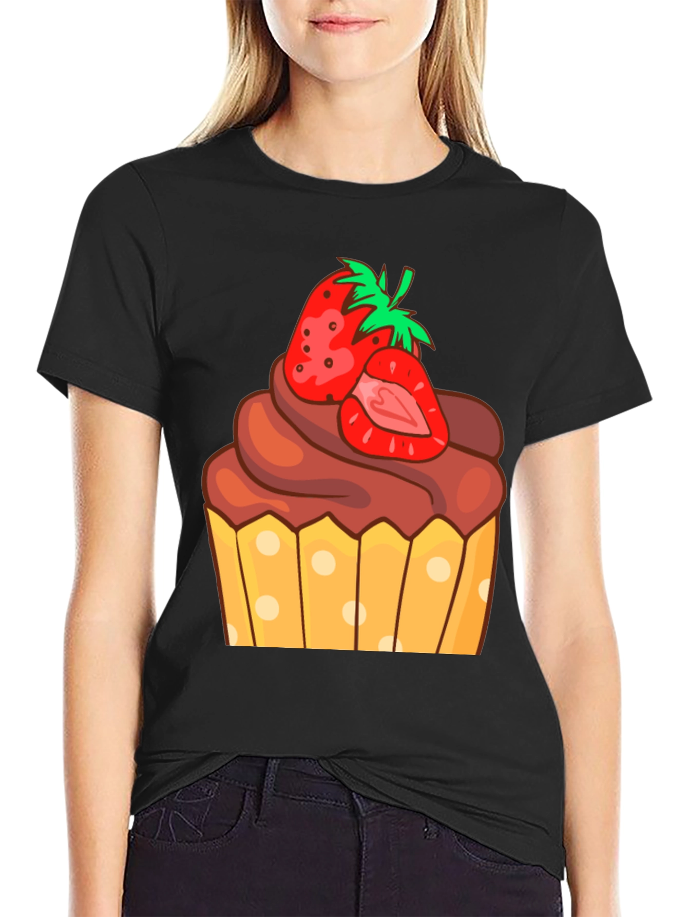 Strawberry Cupcake Graphic Tee - Sweet Treat Shirt