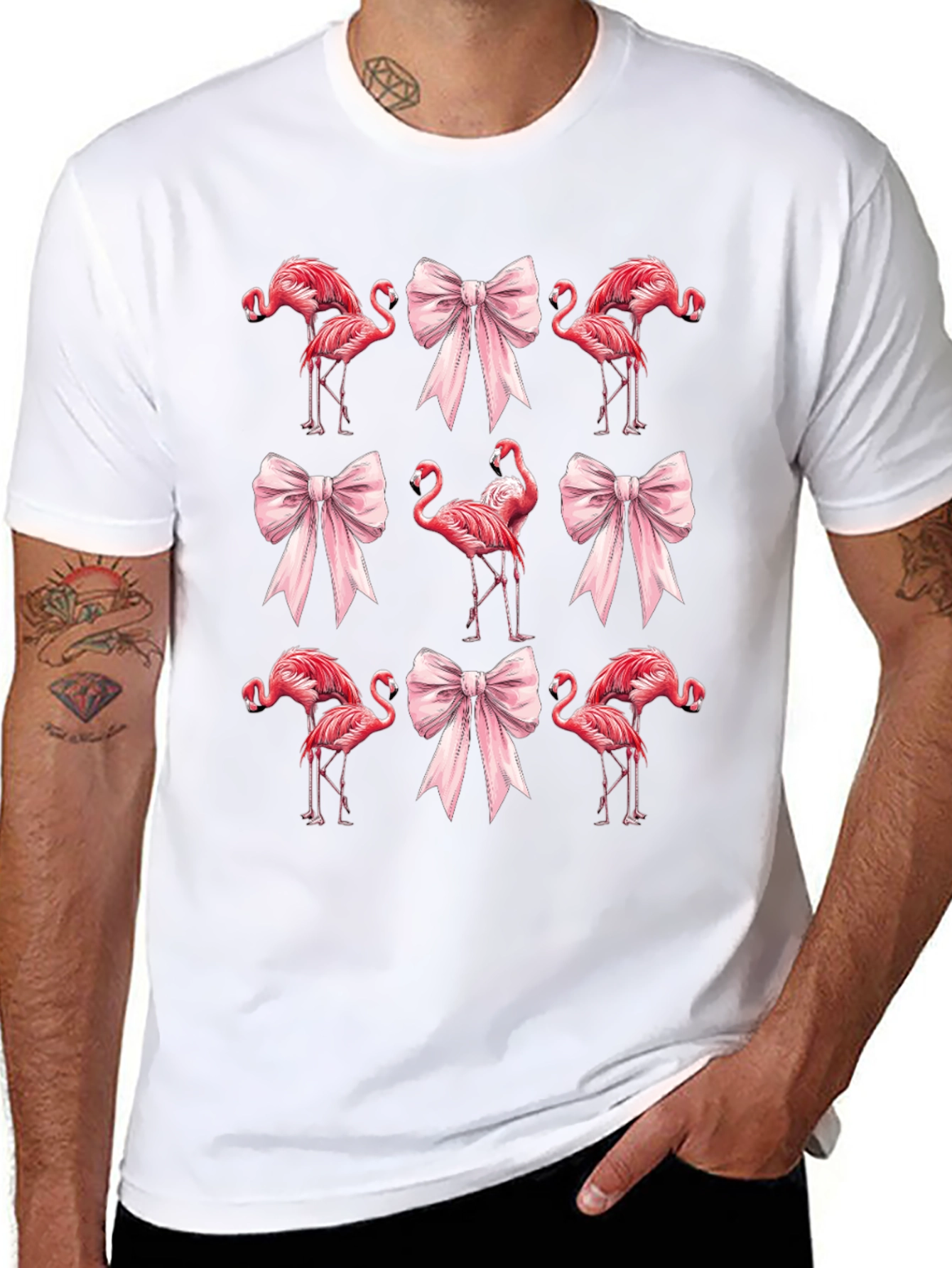 Flamingo & Bow Graphic Tee - Quirky Casual Wear