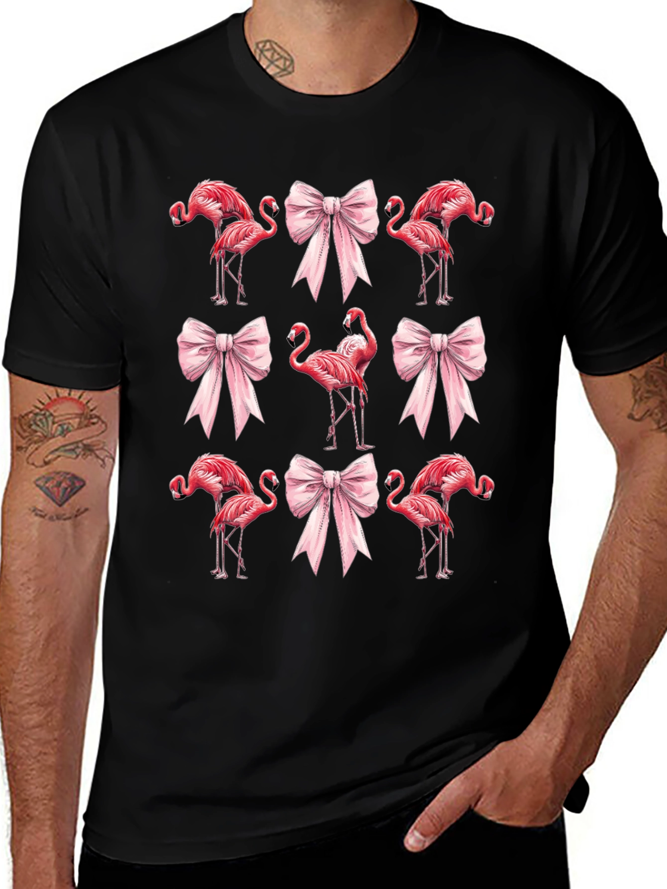Flamingo & Bow Graphic Tee - Quirky Casual Wear