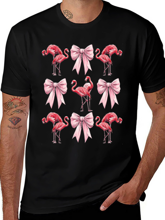 Flamingo & Bow Graphic Tee - Quirky Casual Wear