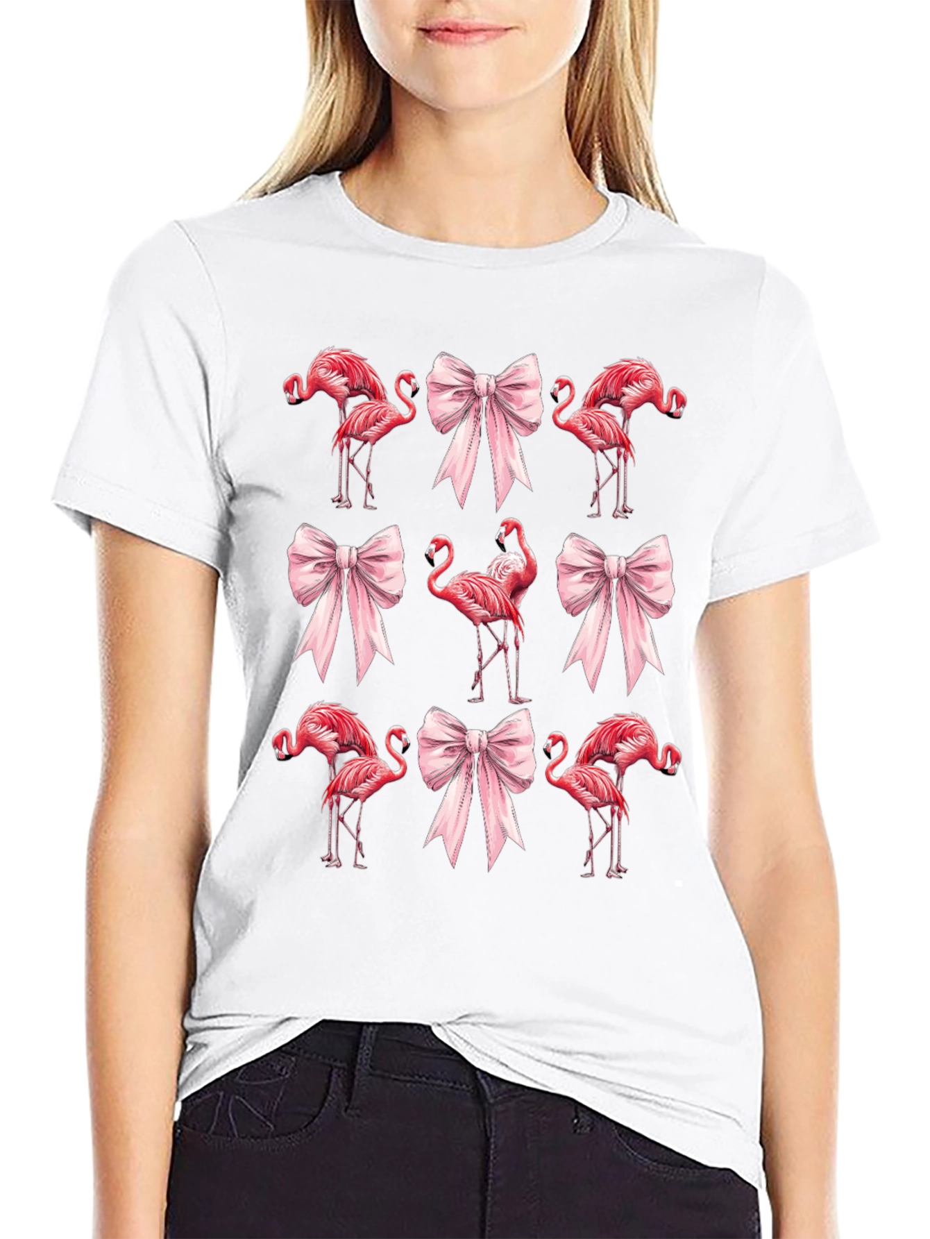 Flamingo & Bow Graphic Tee - Quirky Casual Wear