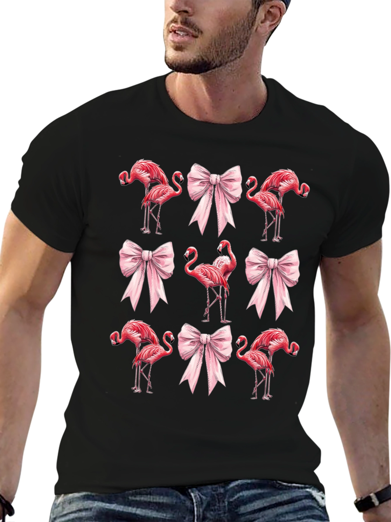 Flamingo & Bow Graphic Tee - Quirky Casual Wear