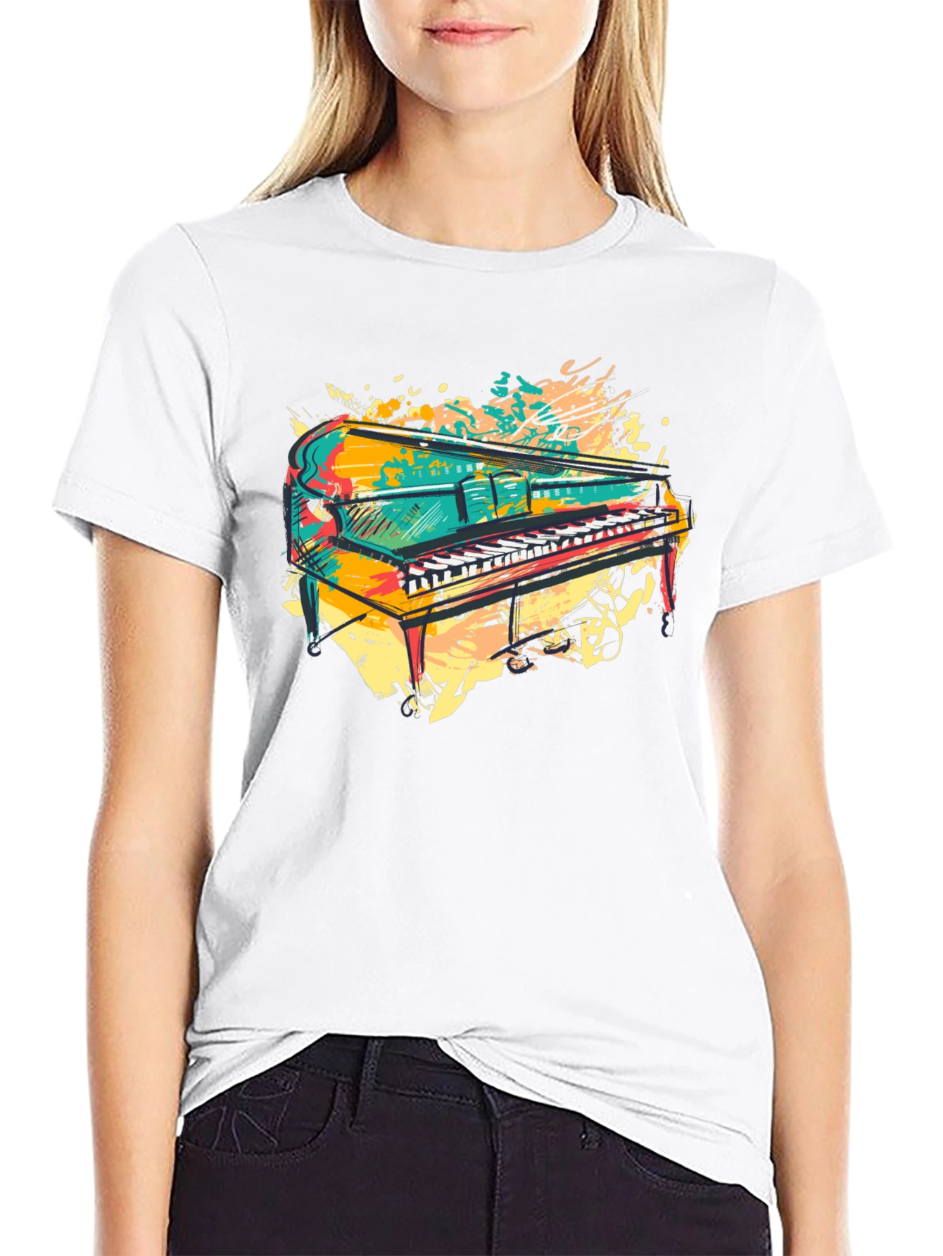 Colorful Piano Graphic T-Shirt
