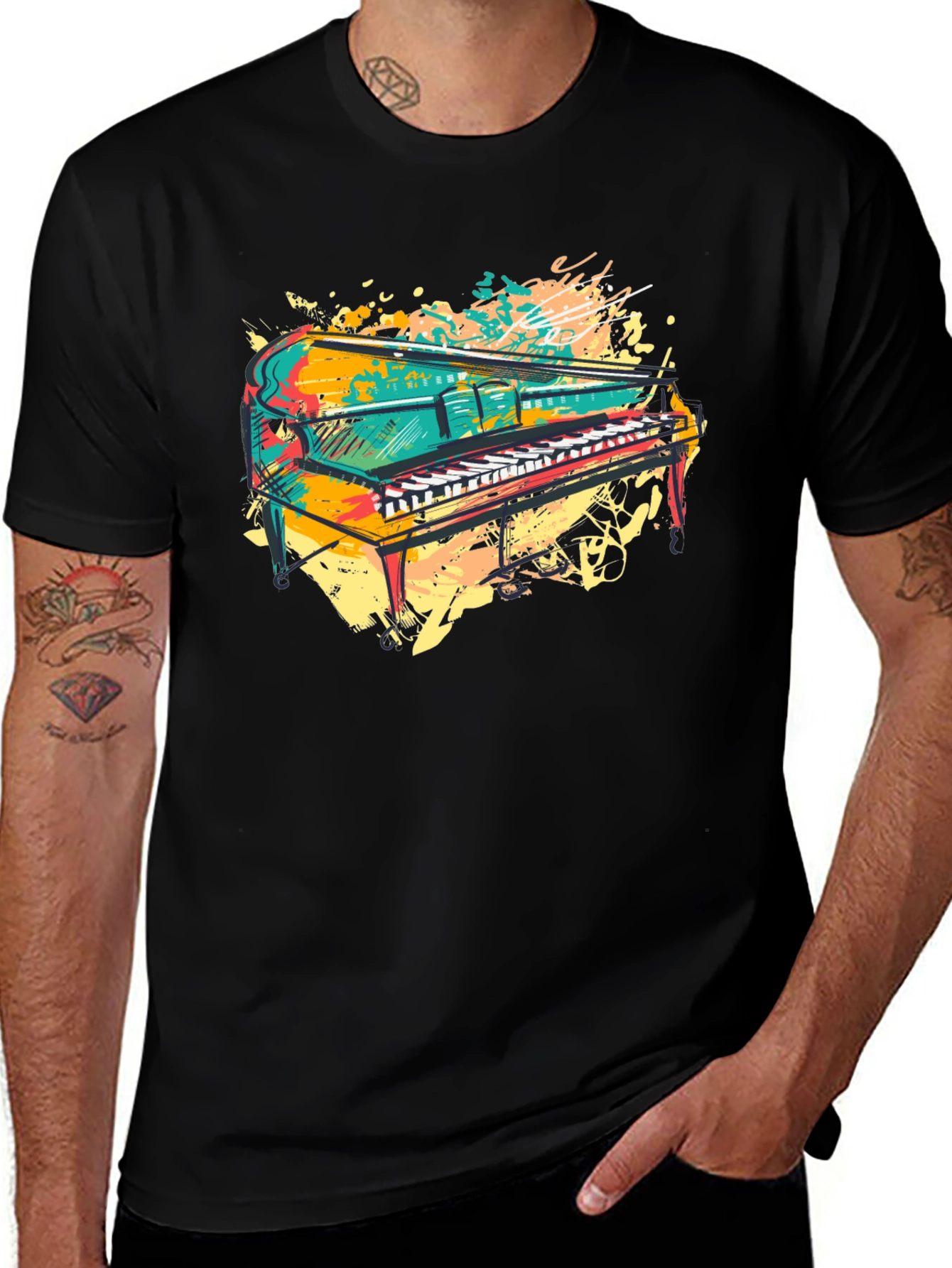 Colorful Piano Graphic T-Shirt