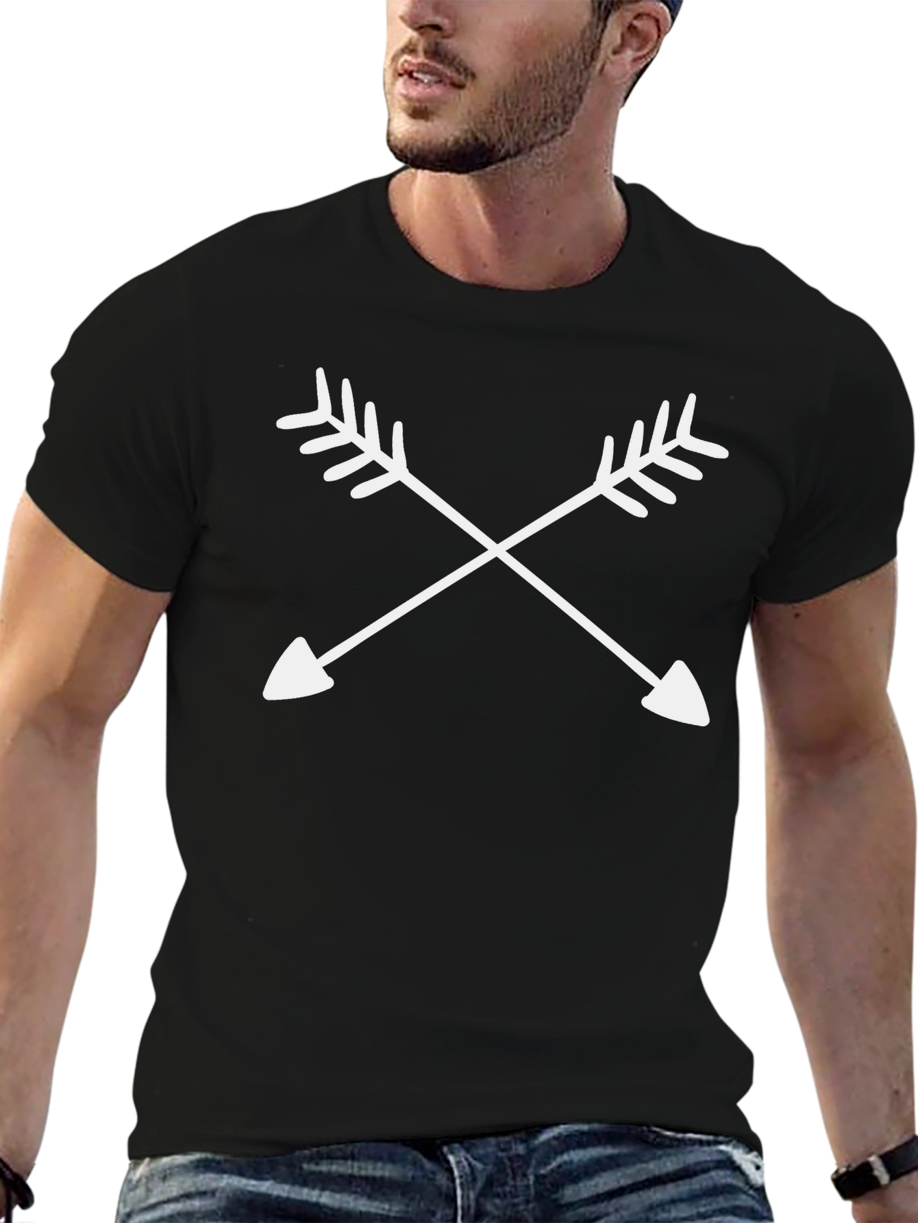 Mens Crossed Arrows Graphic Tee - Casual Black T-Shirt