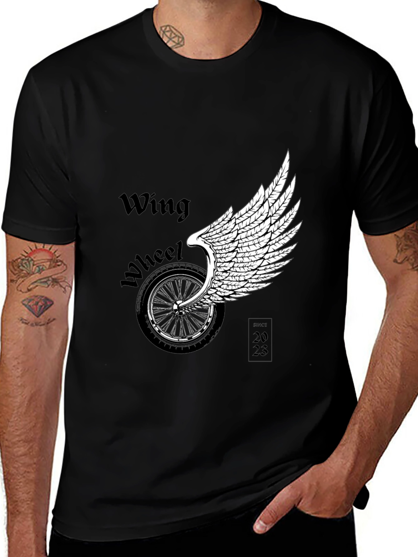 Wing Wheel T-Shirt - Black Graphic Tee
