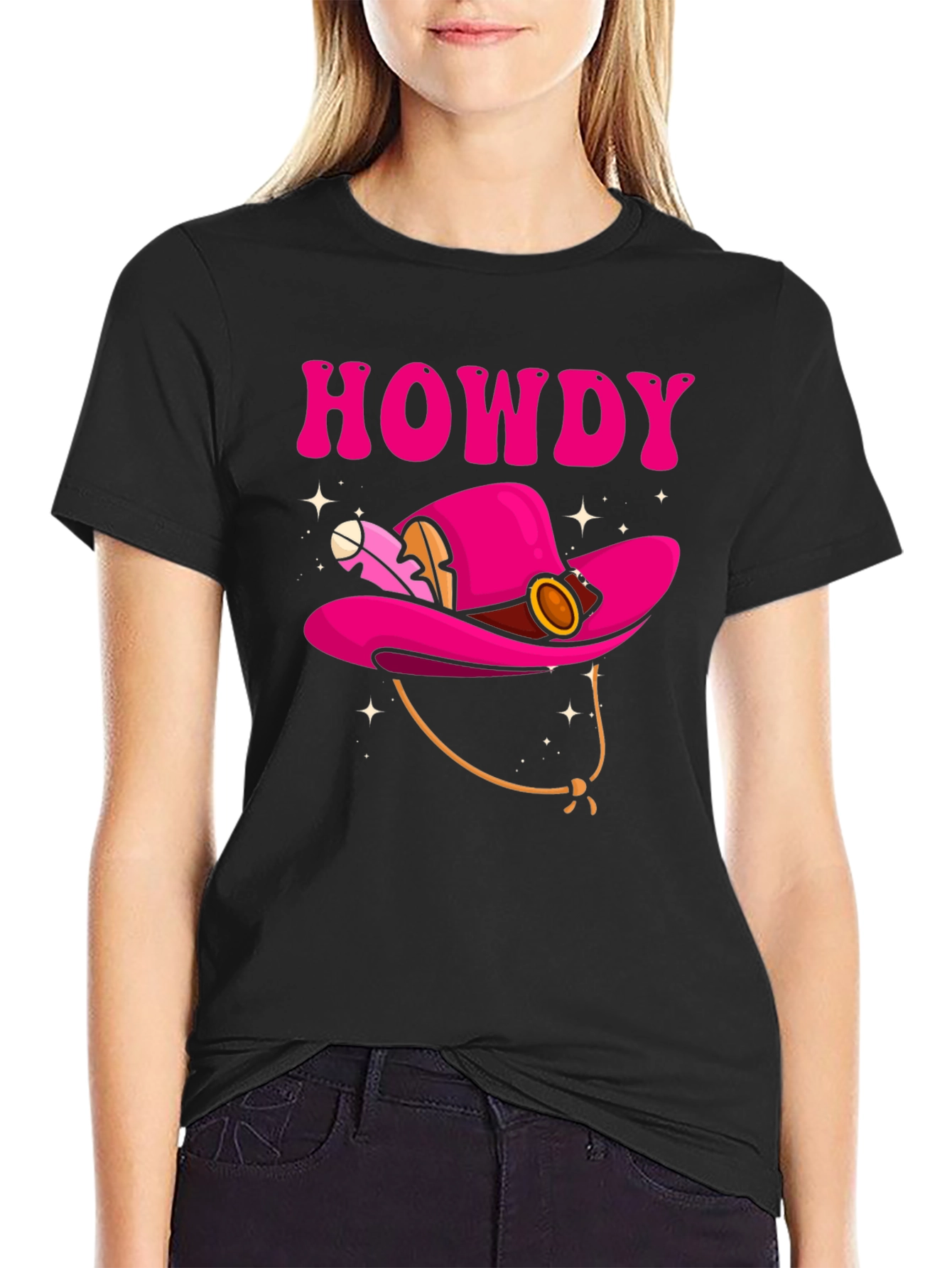 Howdy Pink Cowboy Hat Graphic T-Shirt
