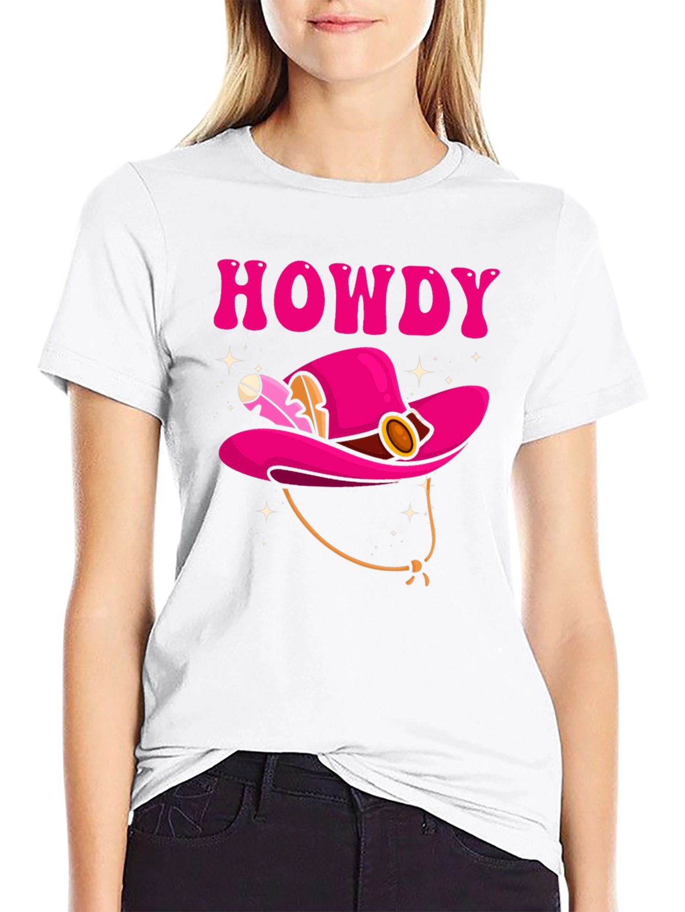 Howdy Pink Cowboy Hat Graphic T-Shirt