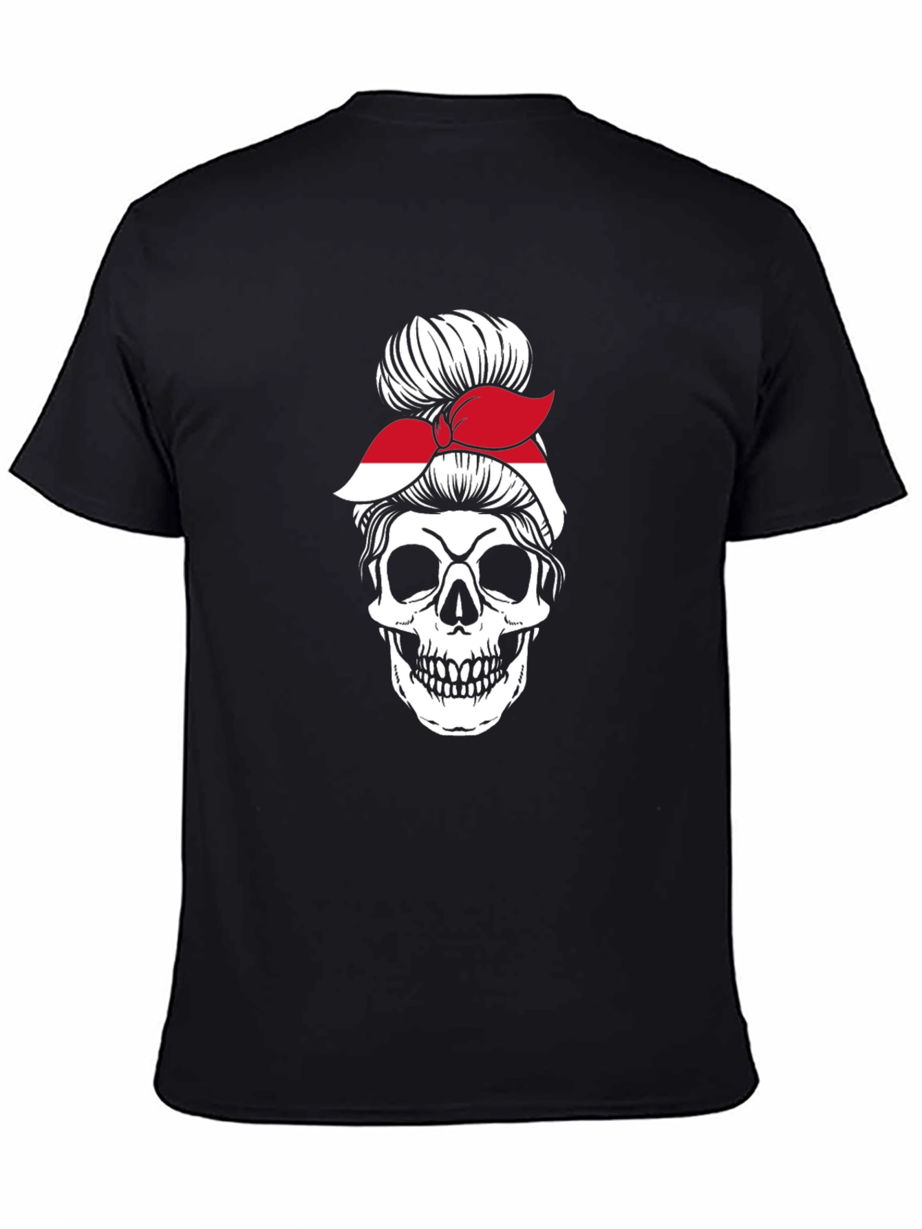 Skull Messy Bun Indonesia Flag T-Shirt