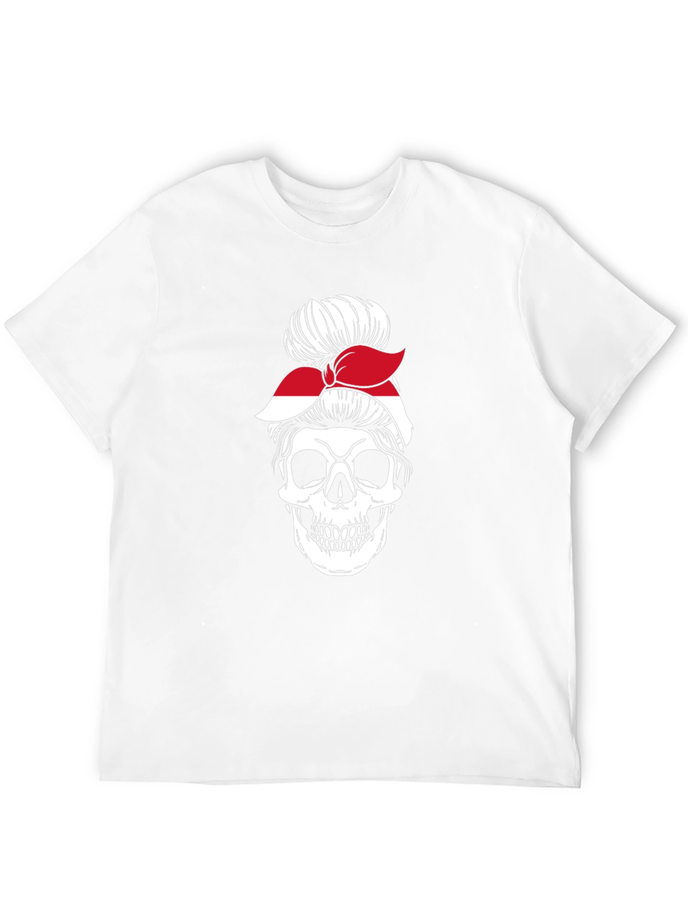 Skull Messy Bun Indonesia Flag T-Shirt