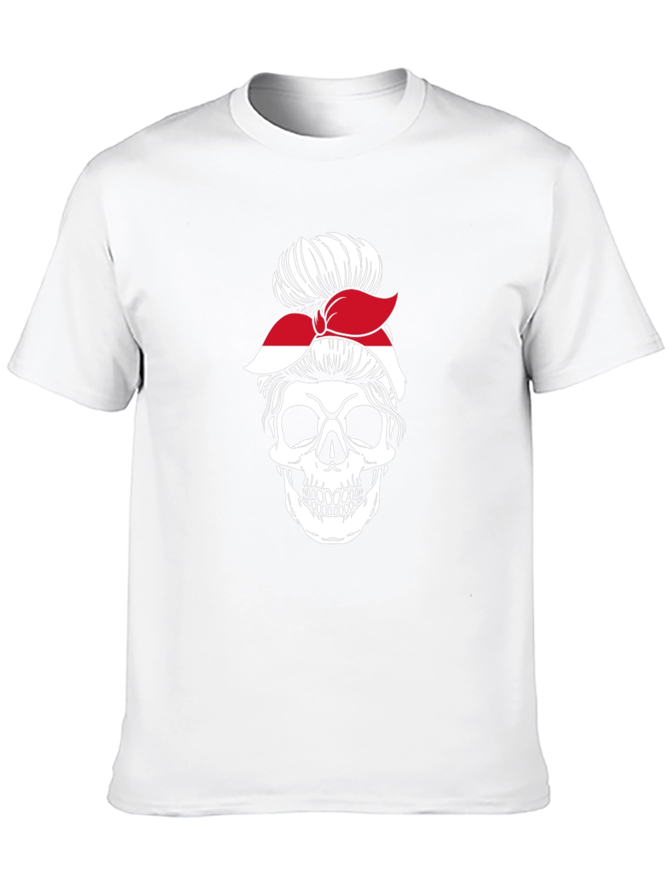 Skull Messy Bun Indonesia Flag T-Shirt