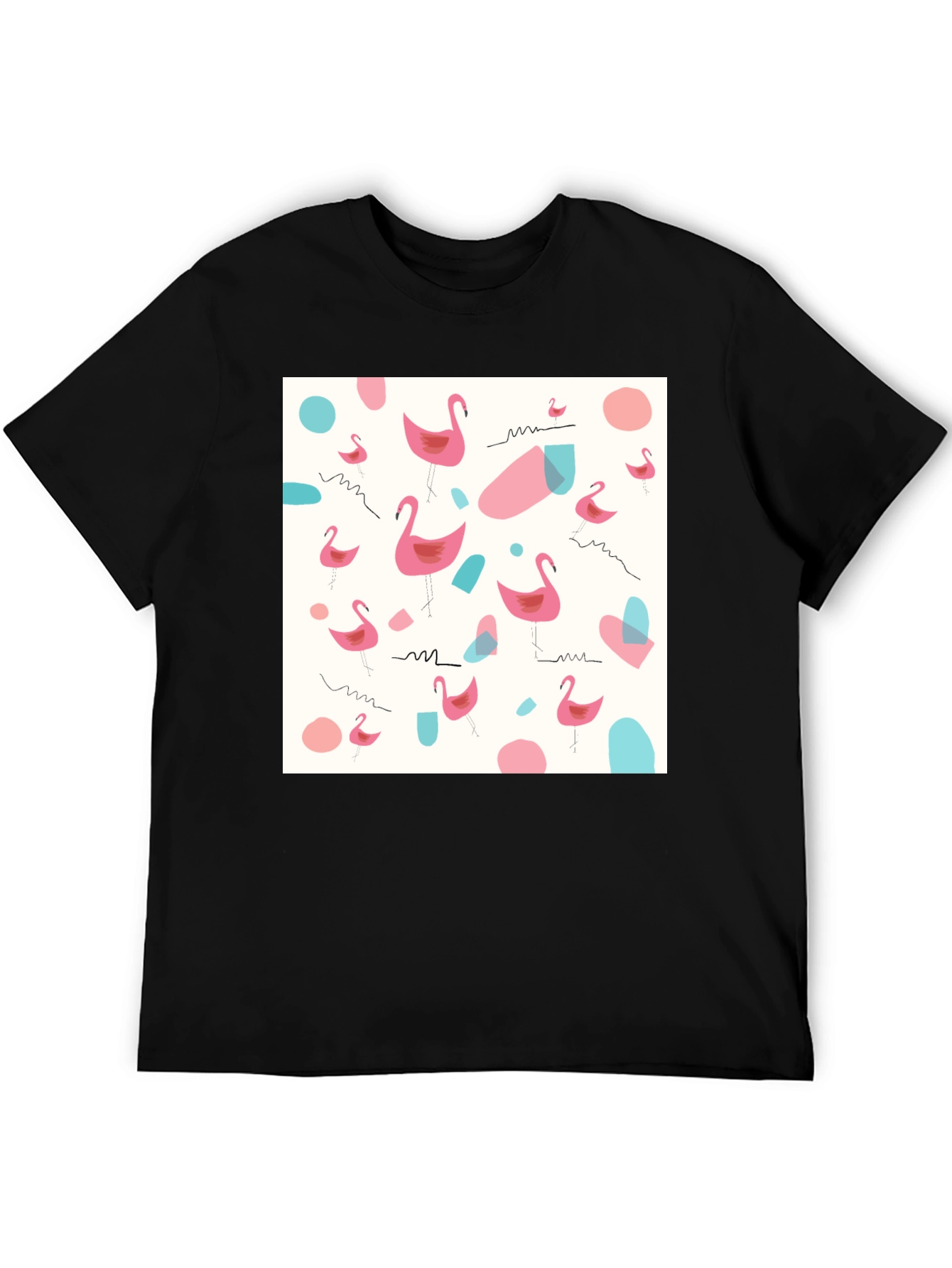 Fun Flamingo Pattern Black T-Shirt