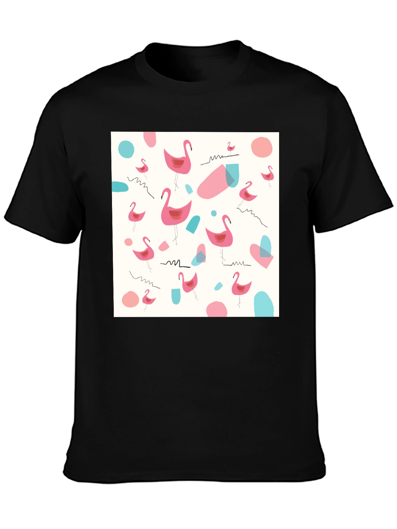 Fun Flamingo Pattern Black T-Shirt