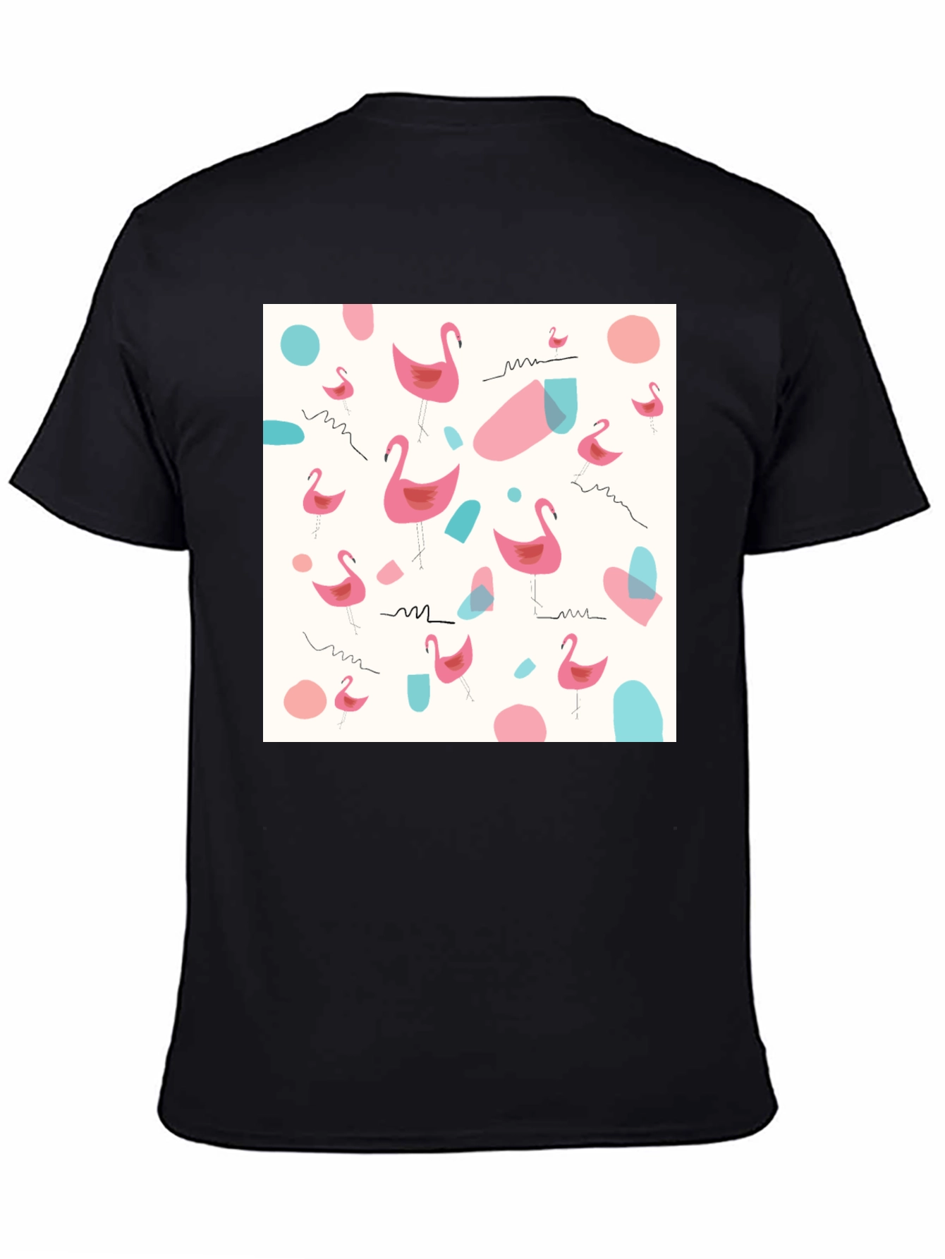 Fun Flamingo Pattern Black T-Shirt