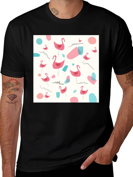 Fun Flamingo Pattern Black T-Shirt