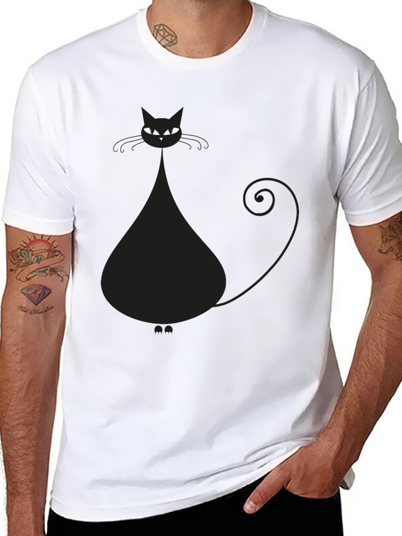 Black Cat Graphic T-Shirt - Mens Casual Tee