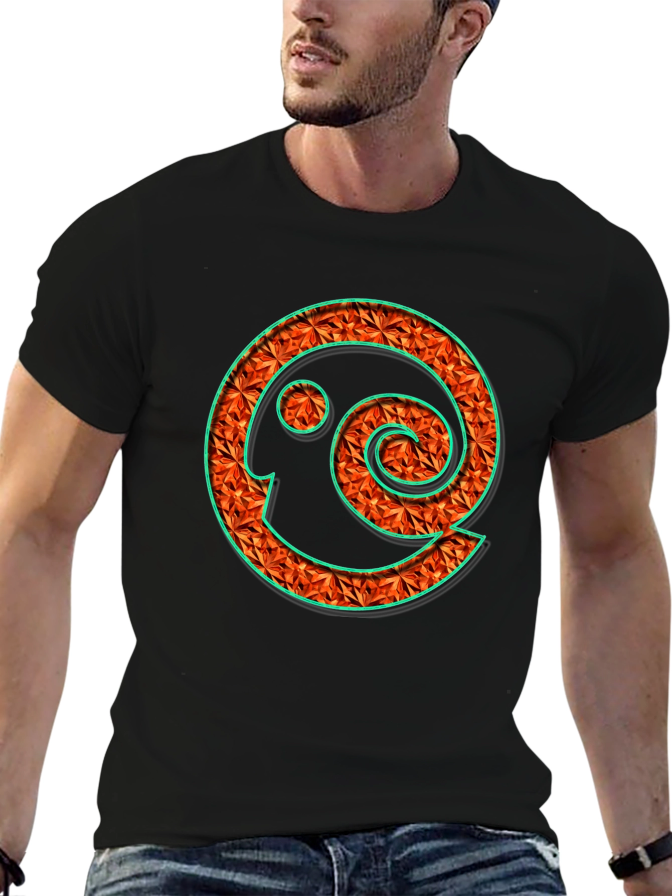 Geometric Spiral Graphic Black T-Shirt