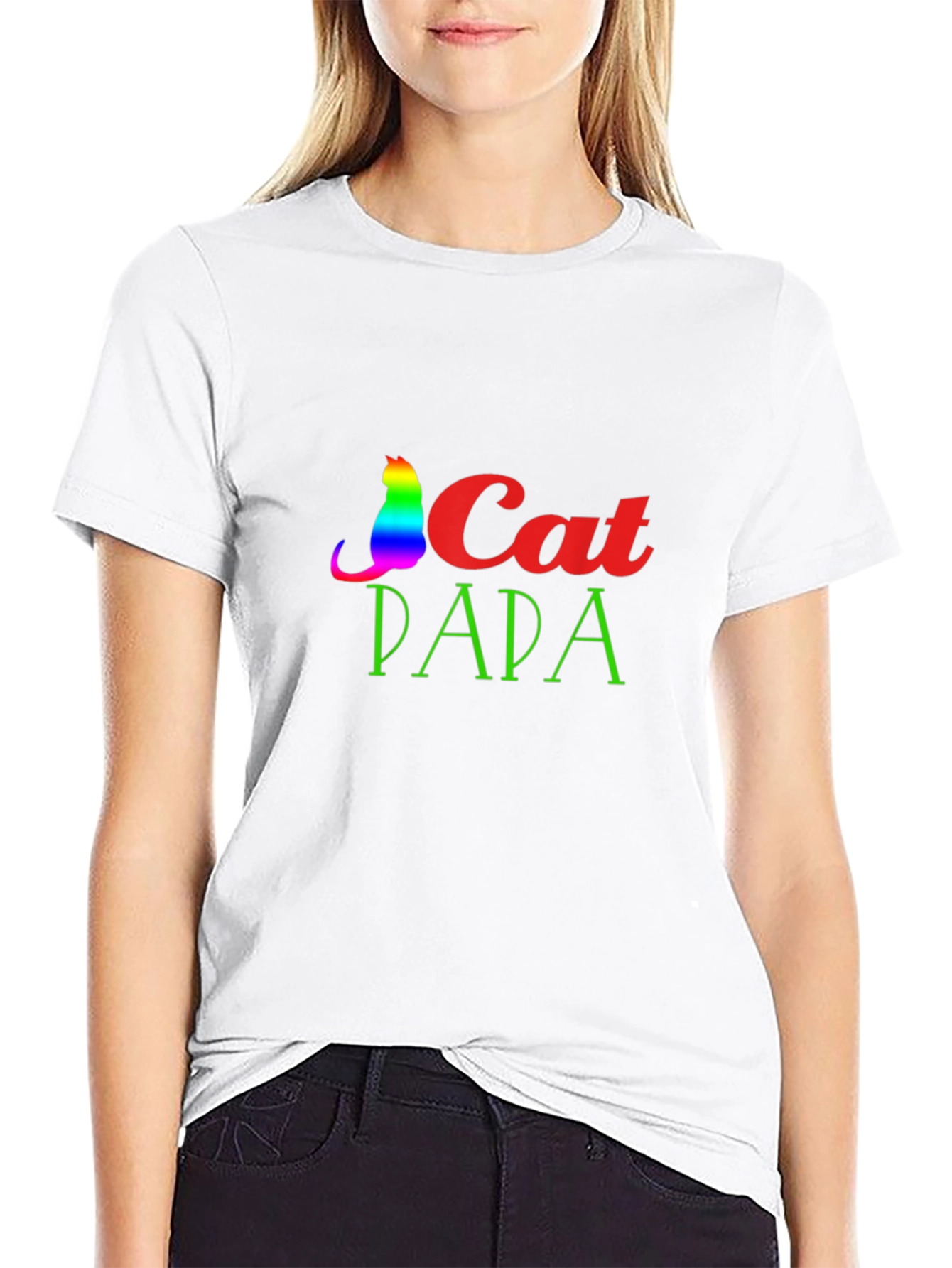 Cat Papa Graphic T-Shirt - Rainbow Cat Dad Tee