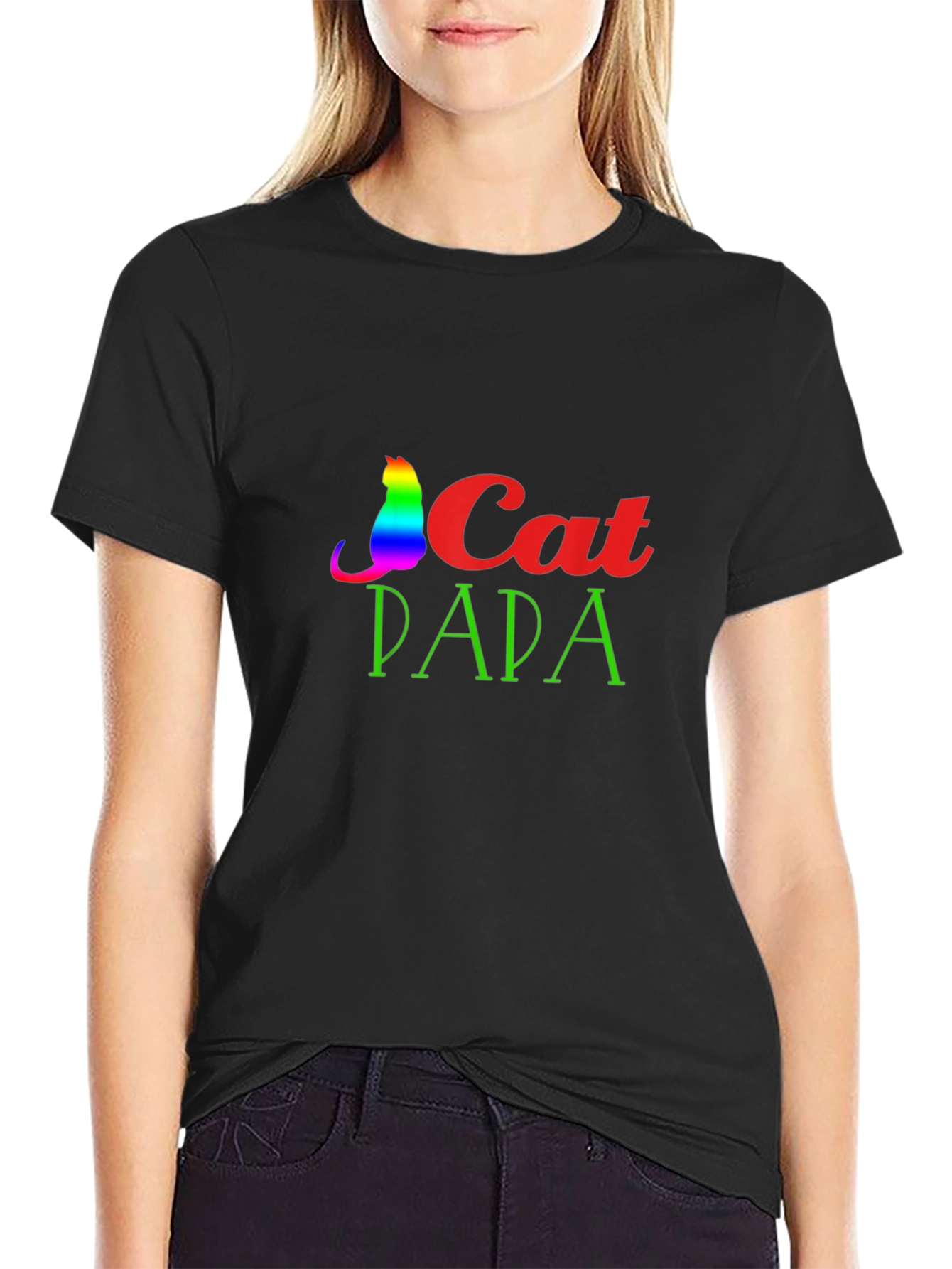 Cat Papa Graphic T-Shirt - Rainbow Cat Dad Tee