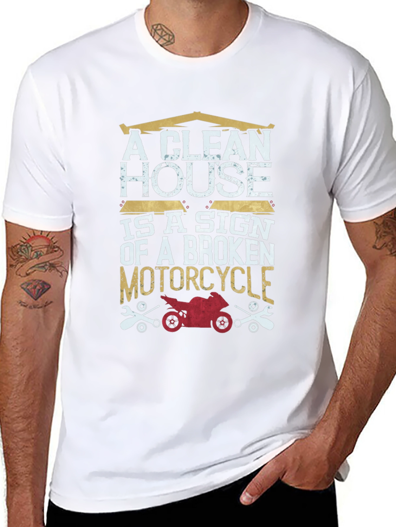 Clean House Broken Motorcycle Graphic T-Shirt