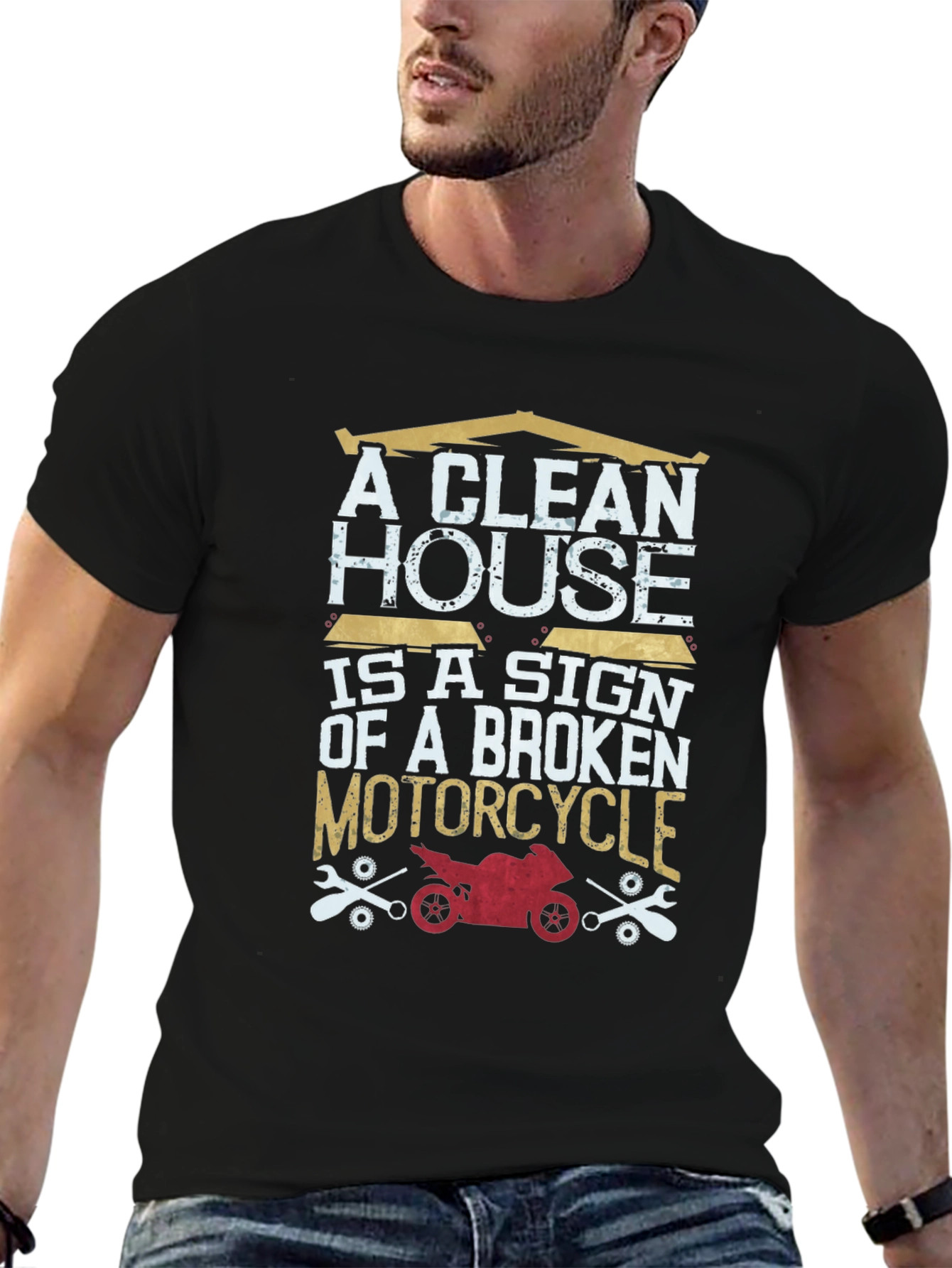 Clean House Broken Motorcycle Graphic T-Shirt