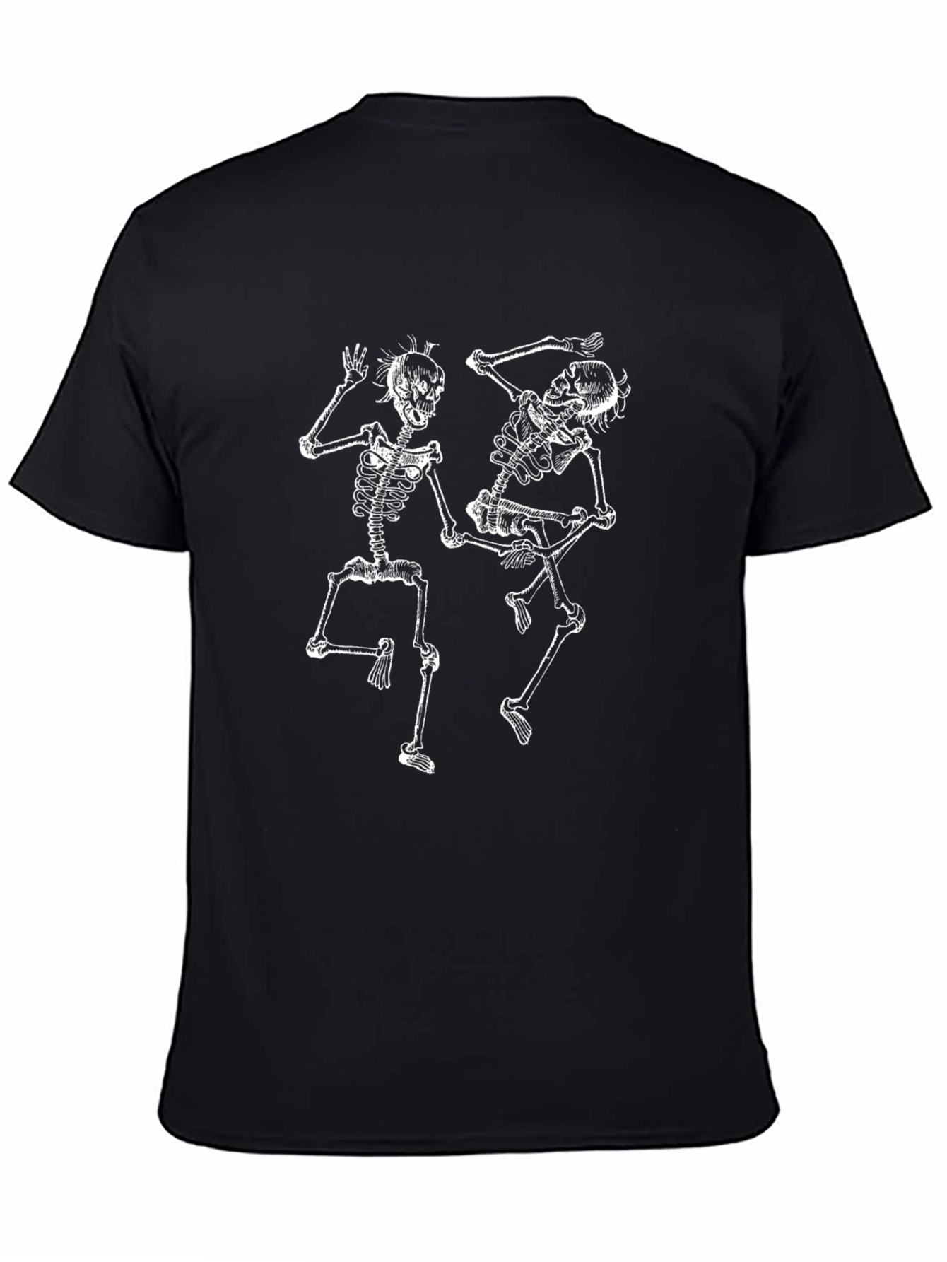 Dancing Skeleton Graphic Tee - Black Crew Neck T-Shirt