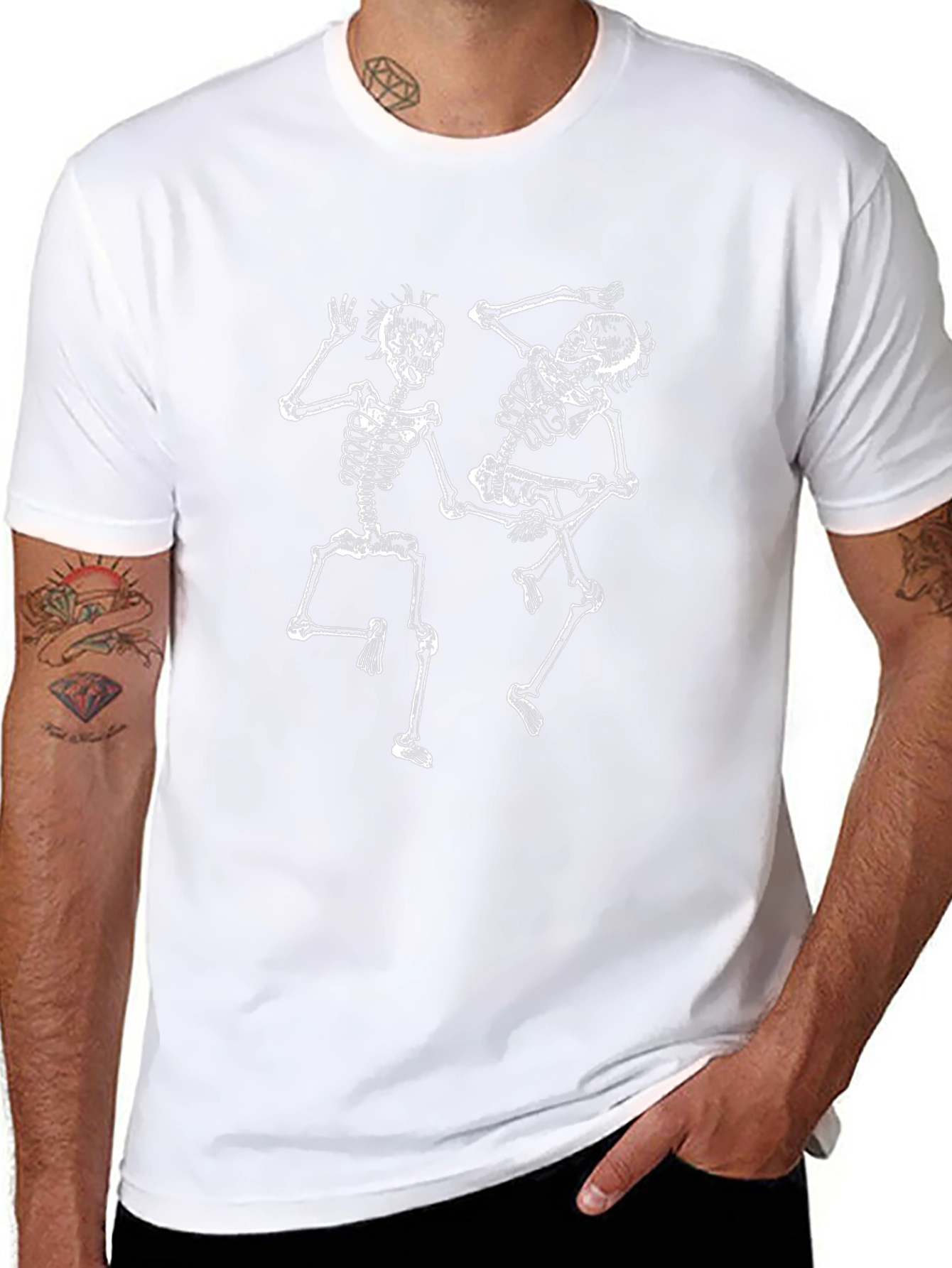 Dancing Skeleton Graphic Tee - Black Crew Neck T-Shirt