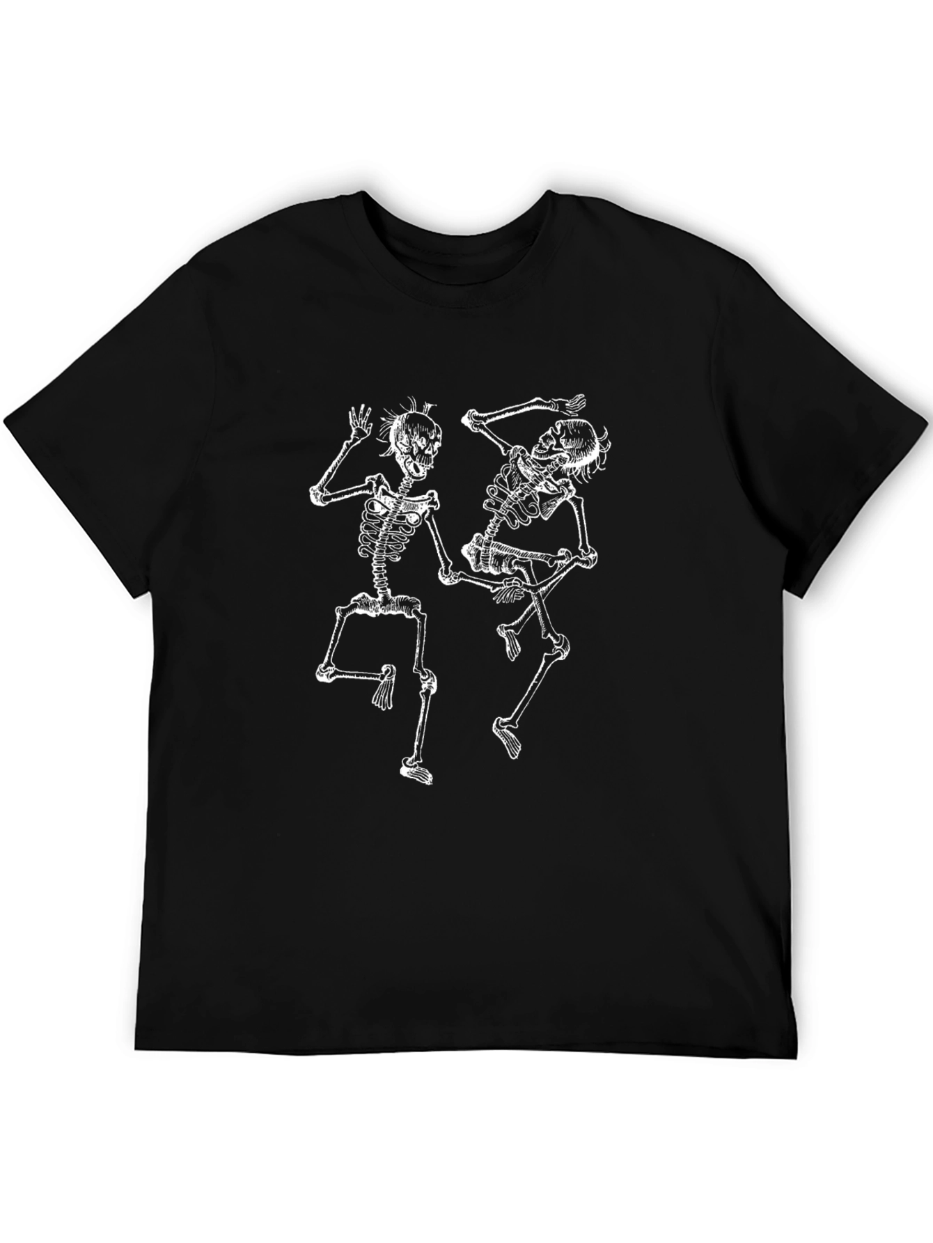 Dancing Skeleton Graphic Tee - Black Crew Neck T-Shirt