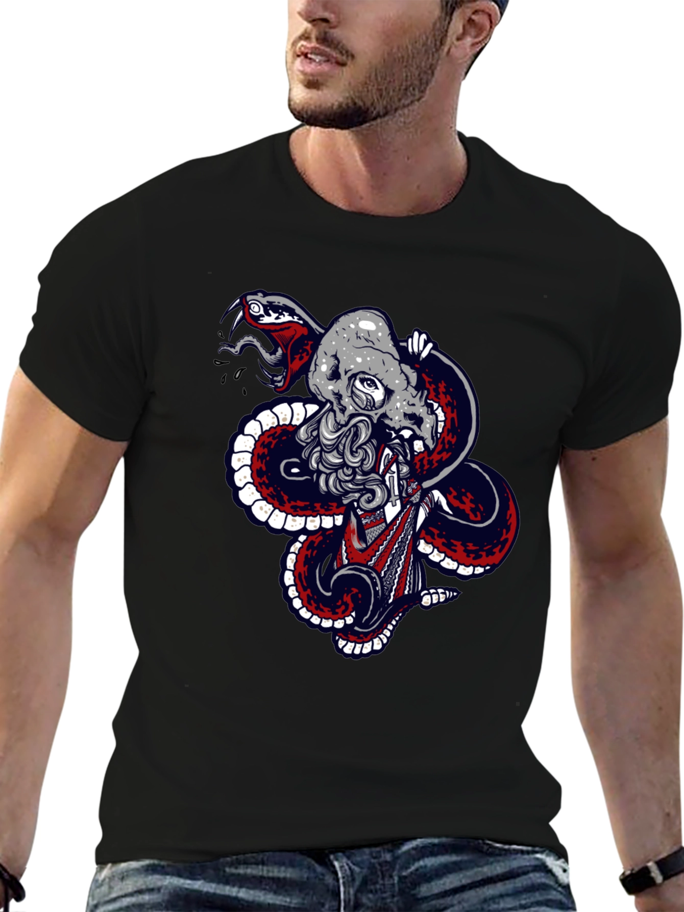 Skull & Snake Graphic Tee - Mens Black T-Shirt