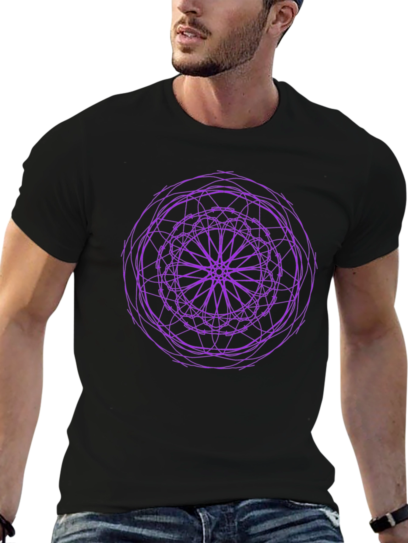 Abstract Purple Graphic Print Black T-Shirt