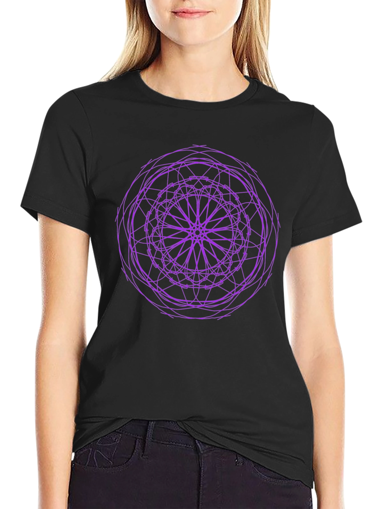 Abstract Purple Graphic Print Black T-Shirt