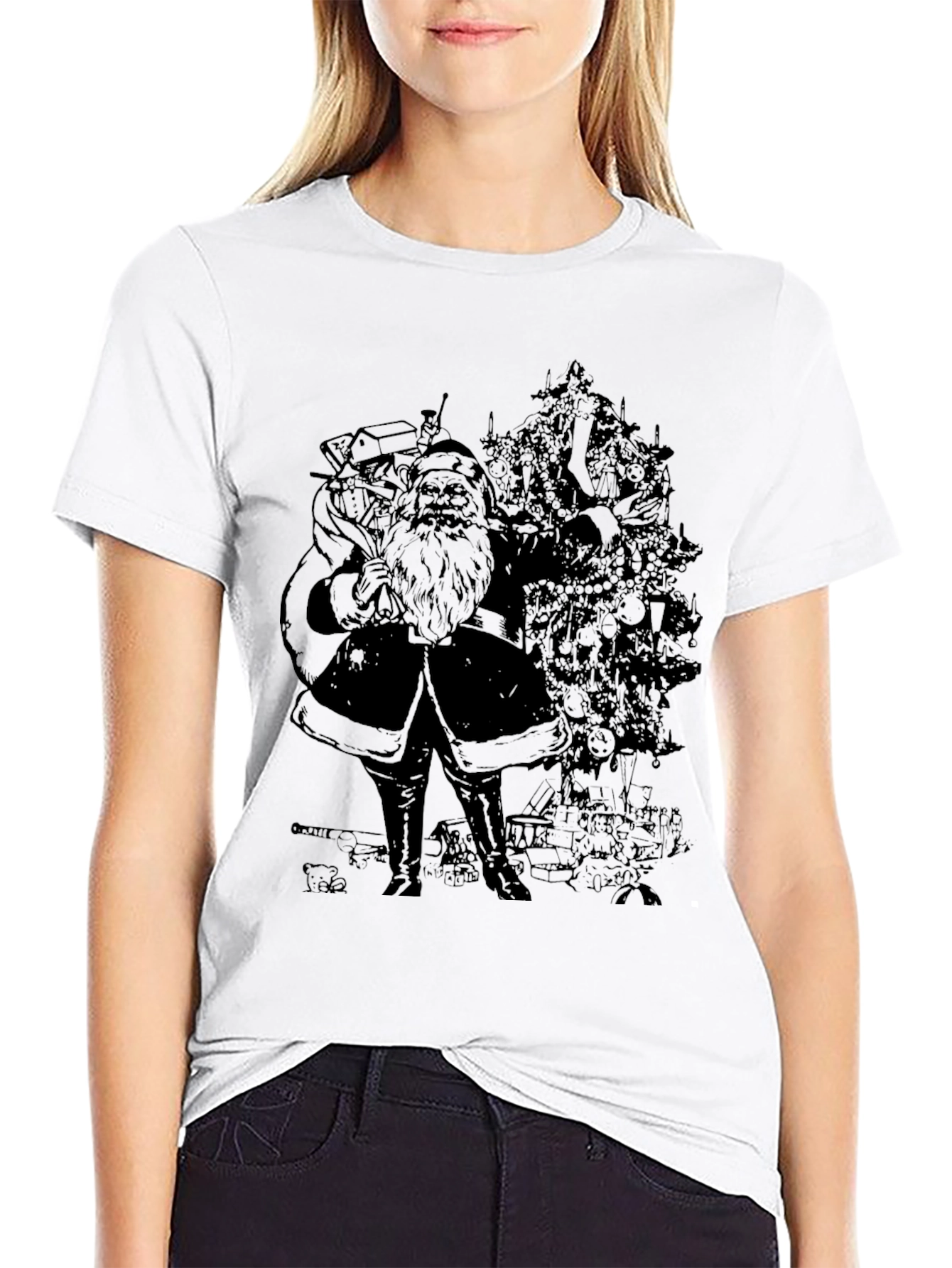 Santas Christmas Tree T-Shirt - Black