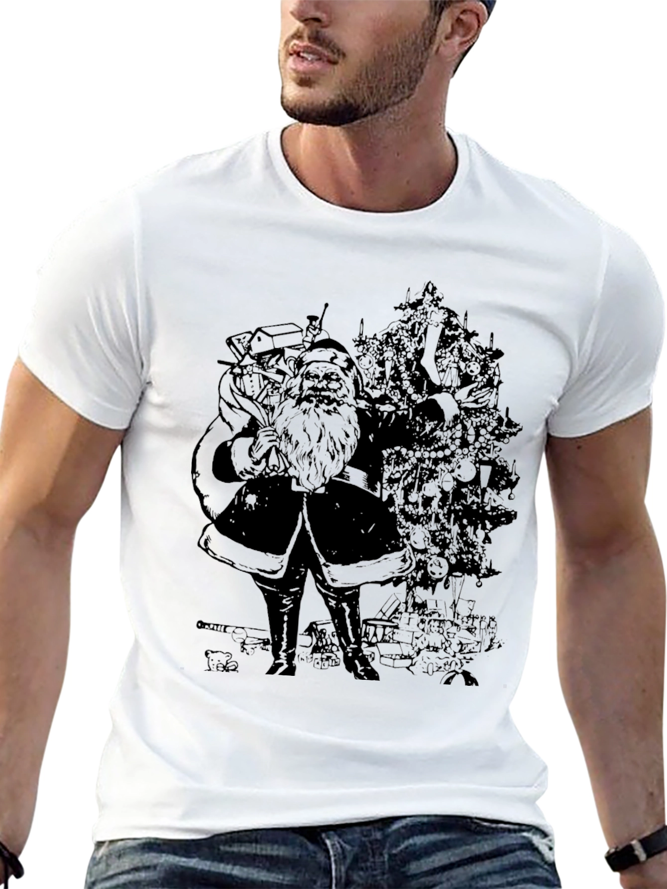 Santas Christmas Tree T-Shirt - Black