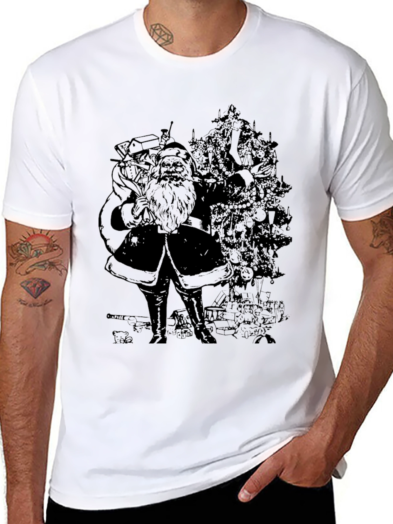 Santas Christmas Tree T-Shirt - Black