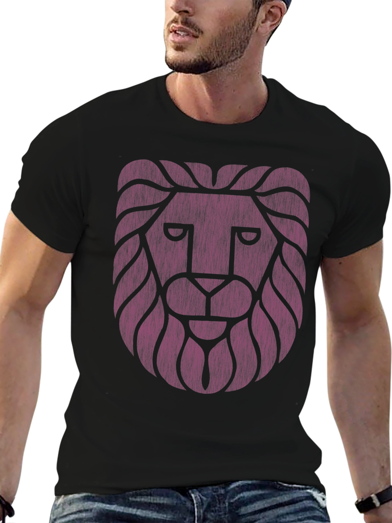 Lion Head Graphic T-Shirt - Stylish Black Tee