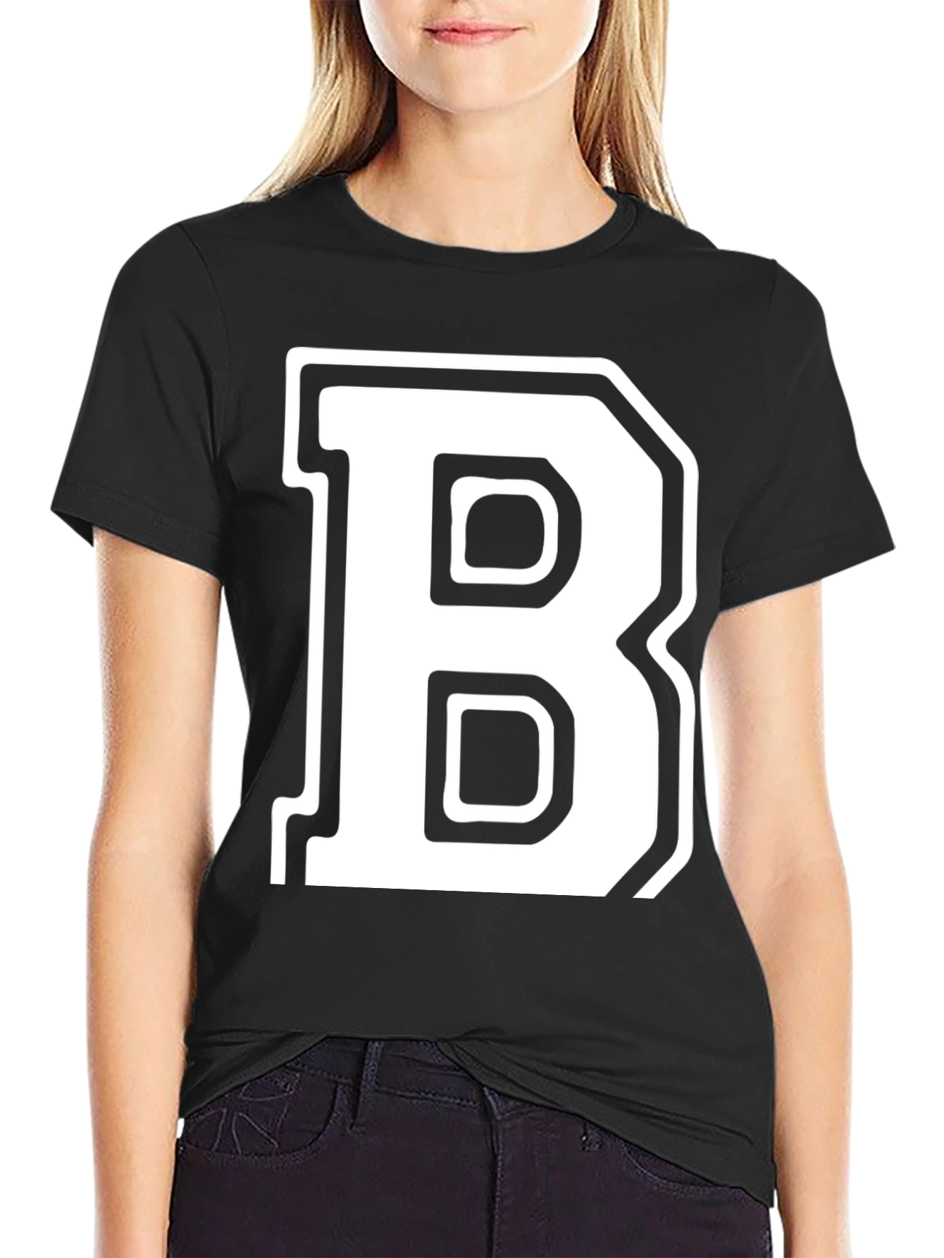 Bold Initial B Black T-Shirt - Classic Varsity Style