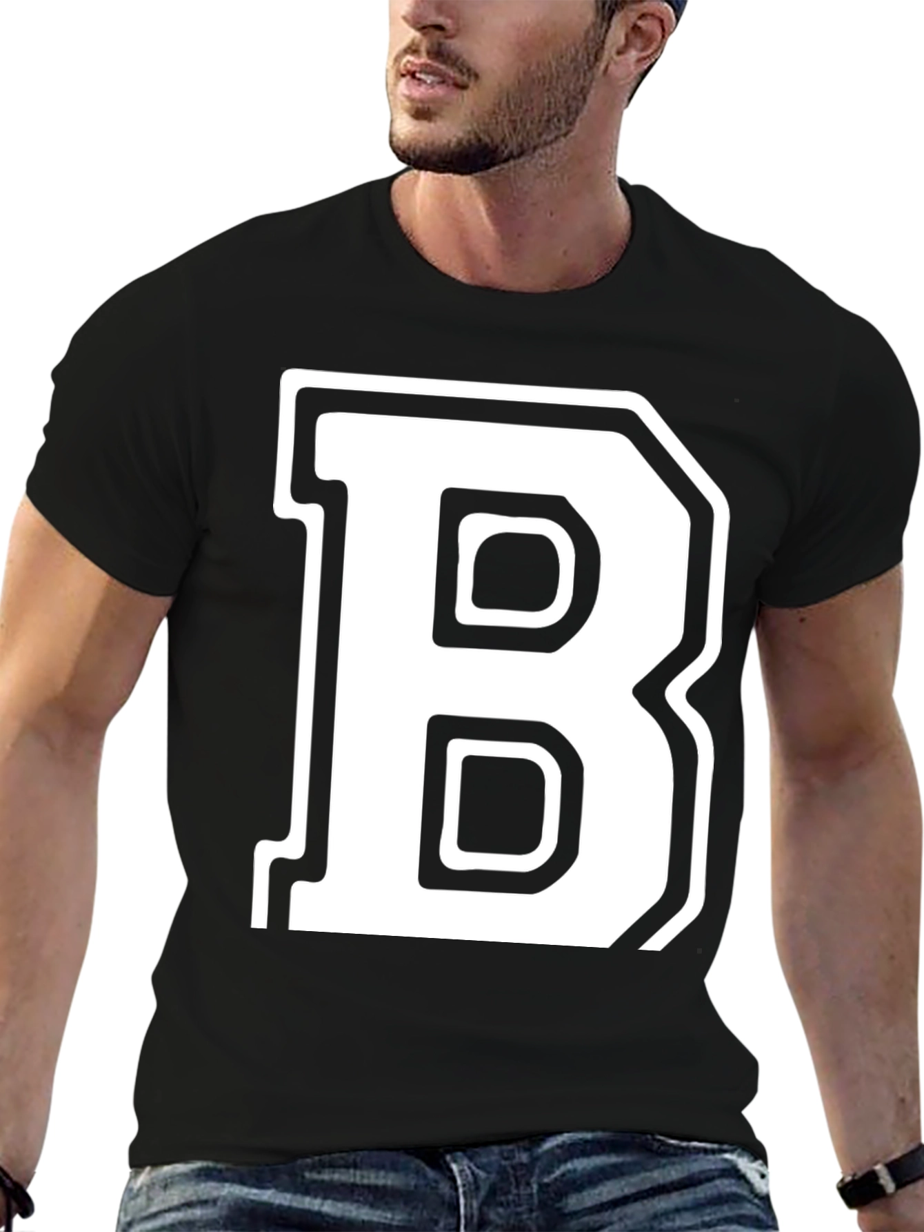 Bold Initial B Black T-Shirt - Classic Varsity Style