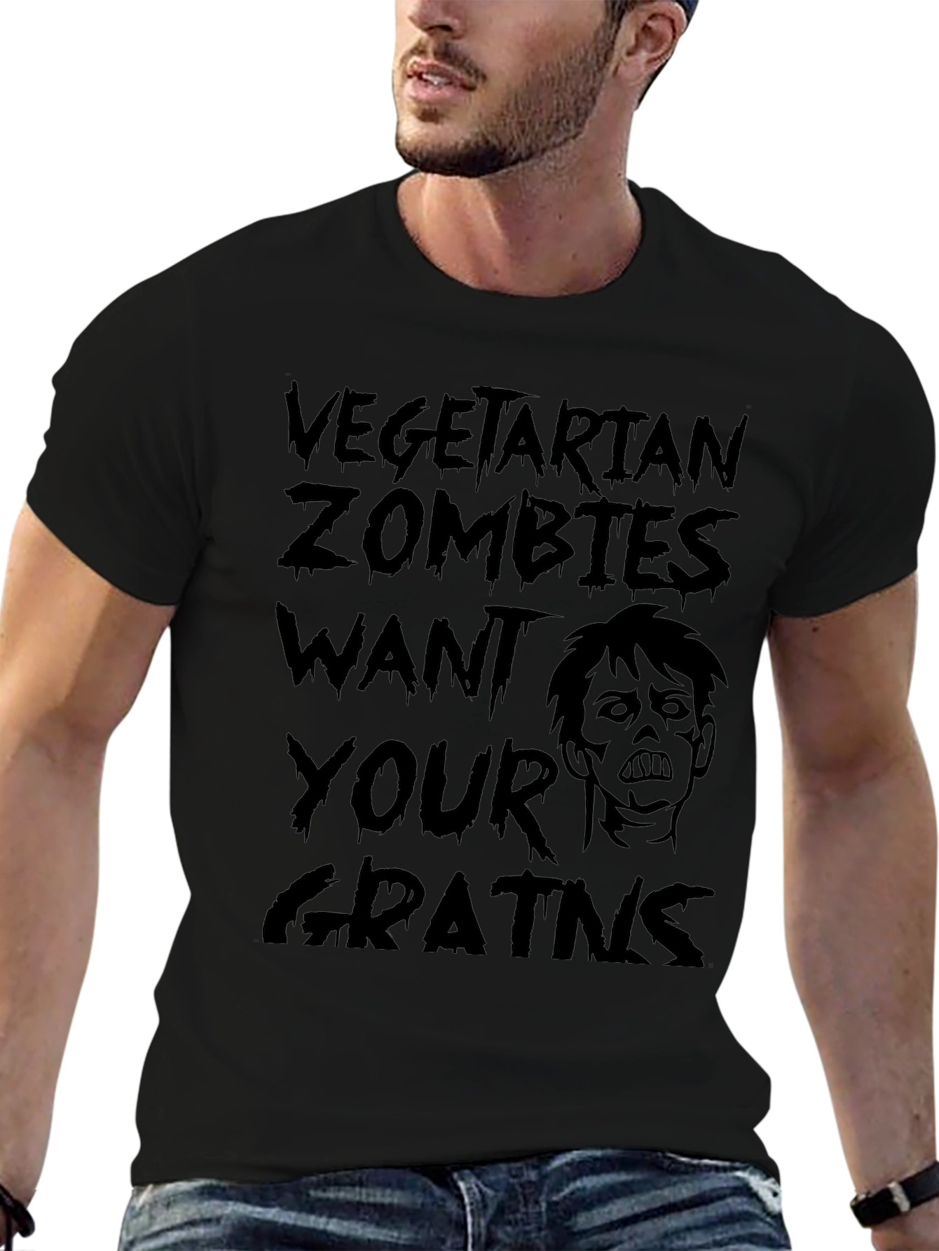 Vegetarian Zombies Want Your Grains Black T-Shirt