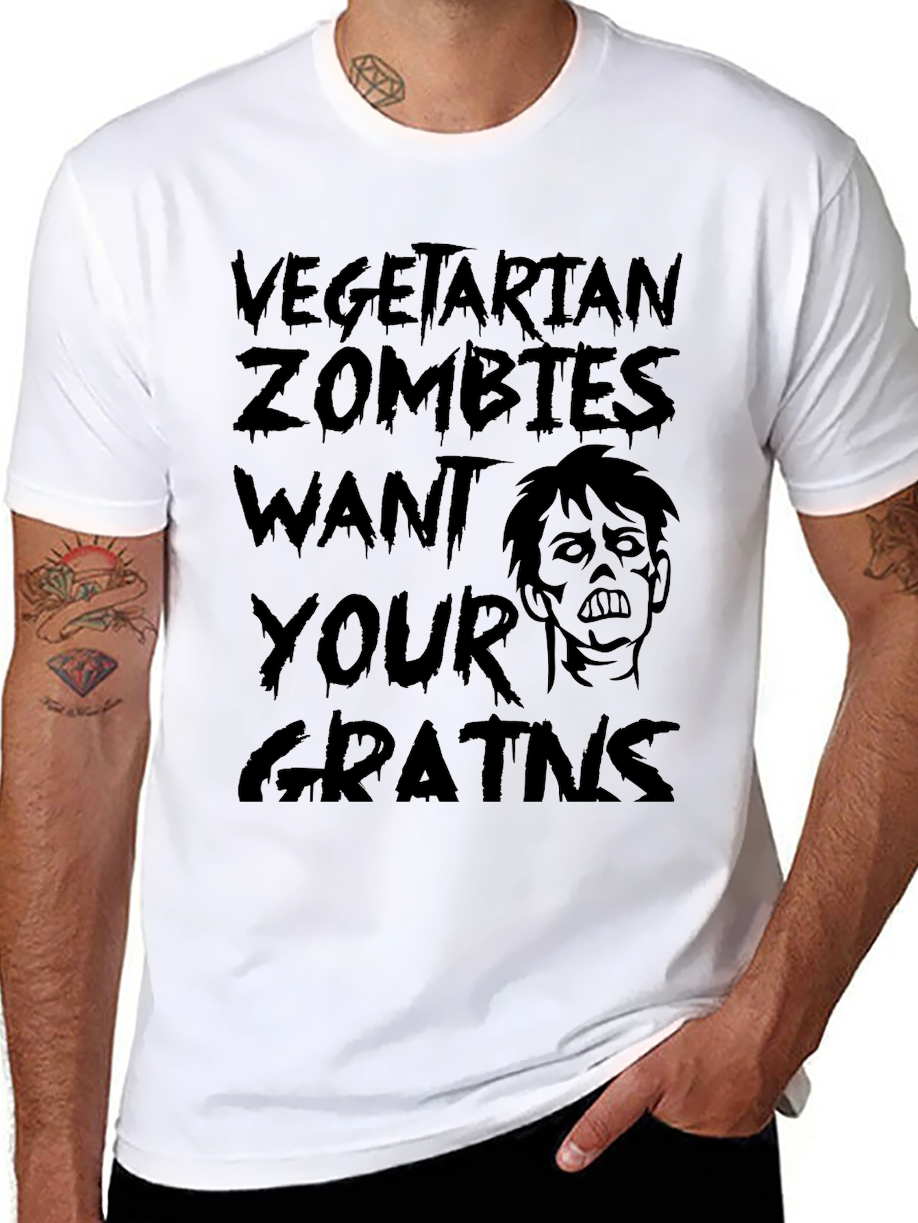 Vegetarian Zombies Want Your Grains Black T-Shirt