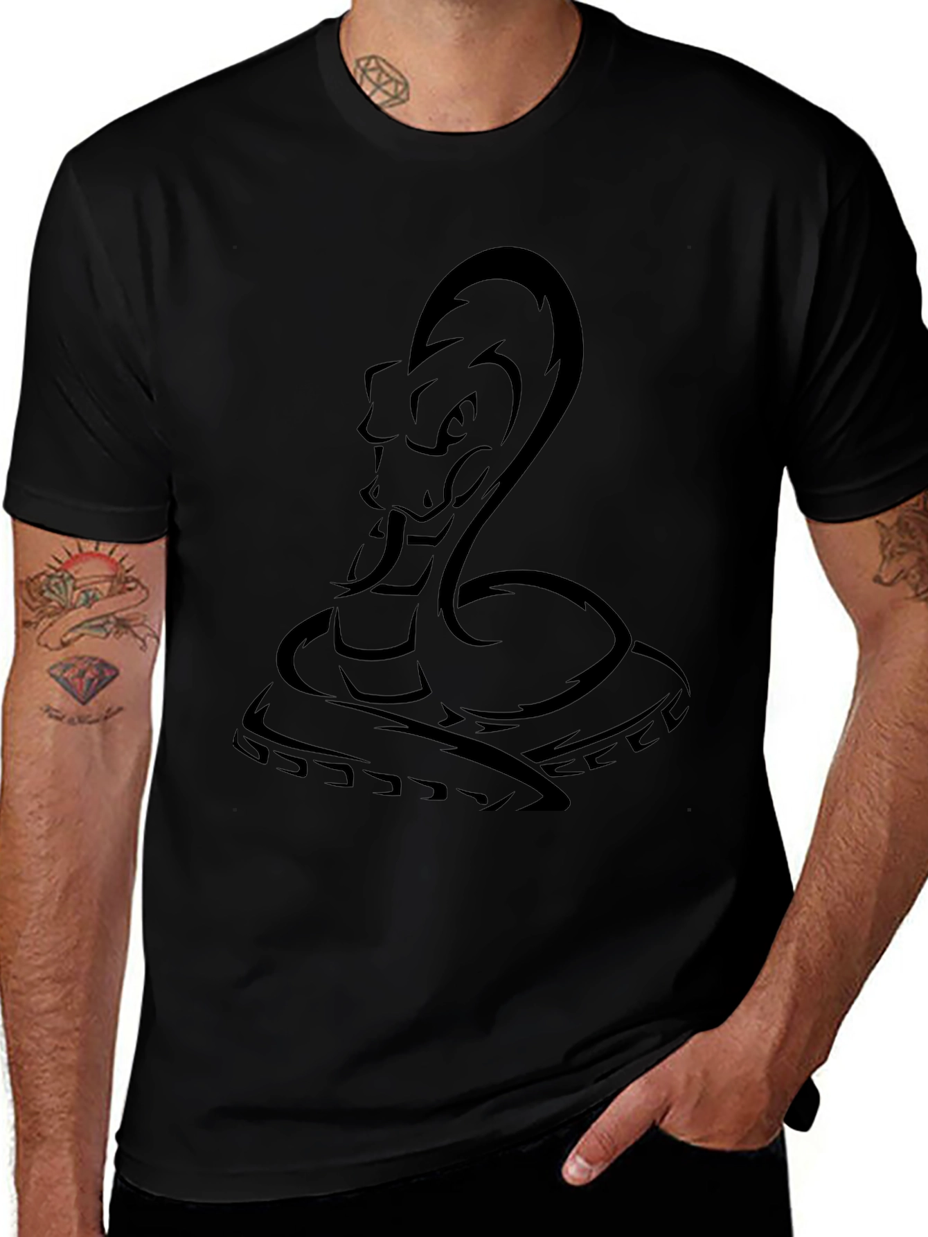 Mens Black Cobra Snake Graphic T-Shirt