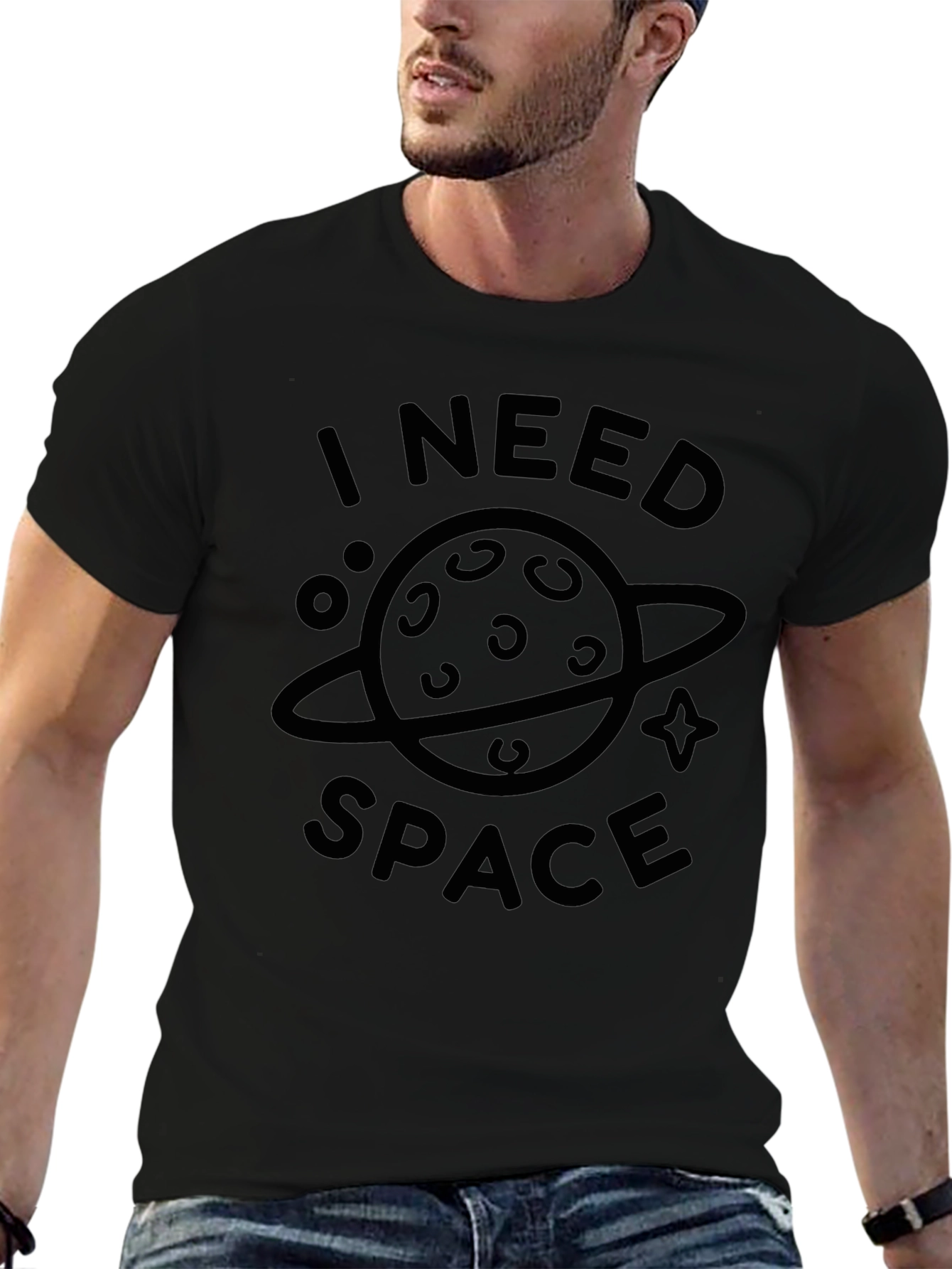 I Need Space Graphic T-Shirt - Black Casual Tee