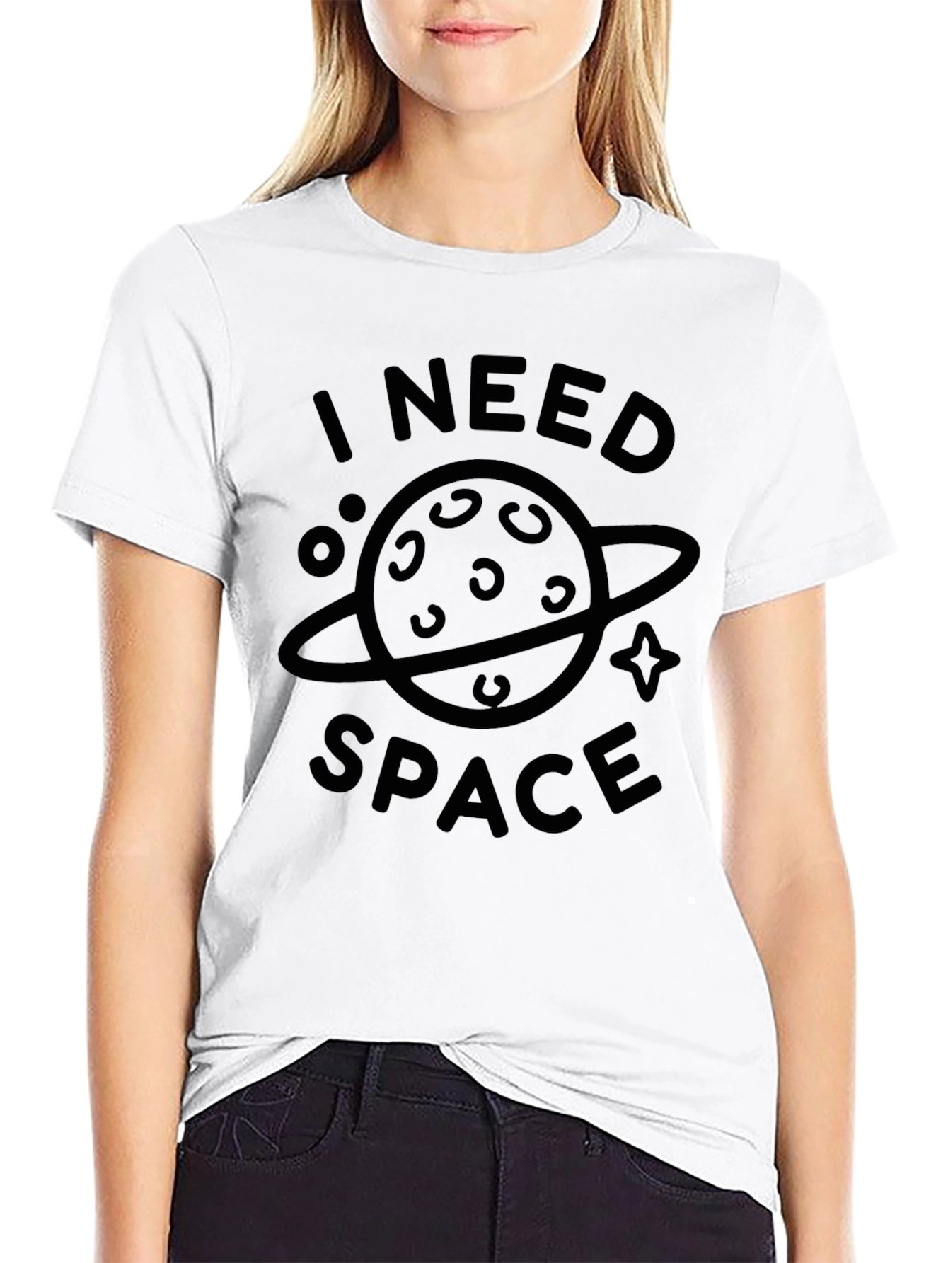 I Need Space Graphic T-Shirt - Black Casual Tee