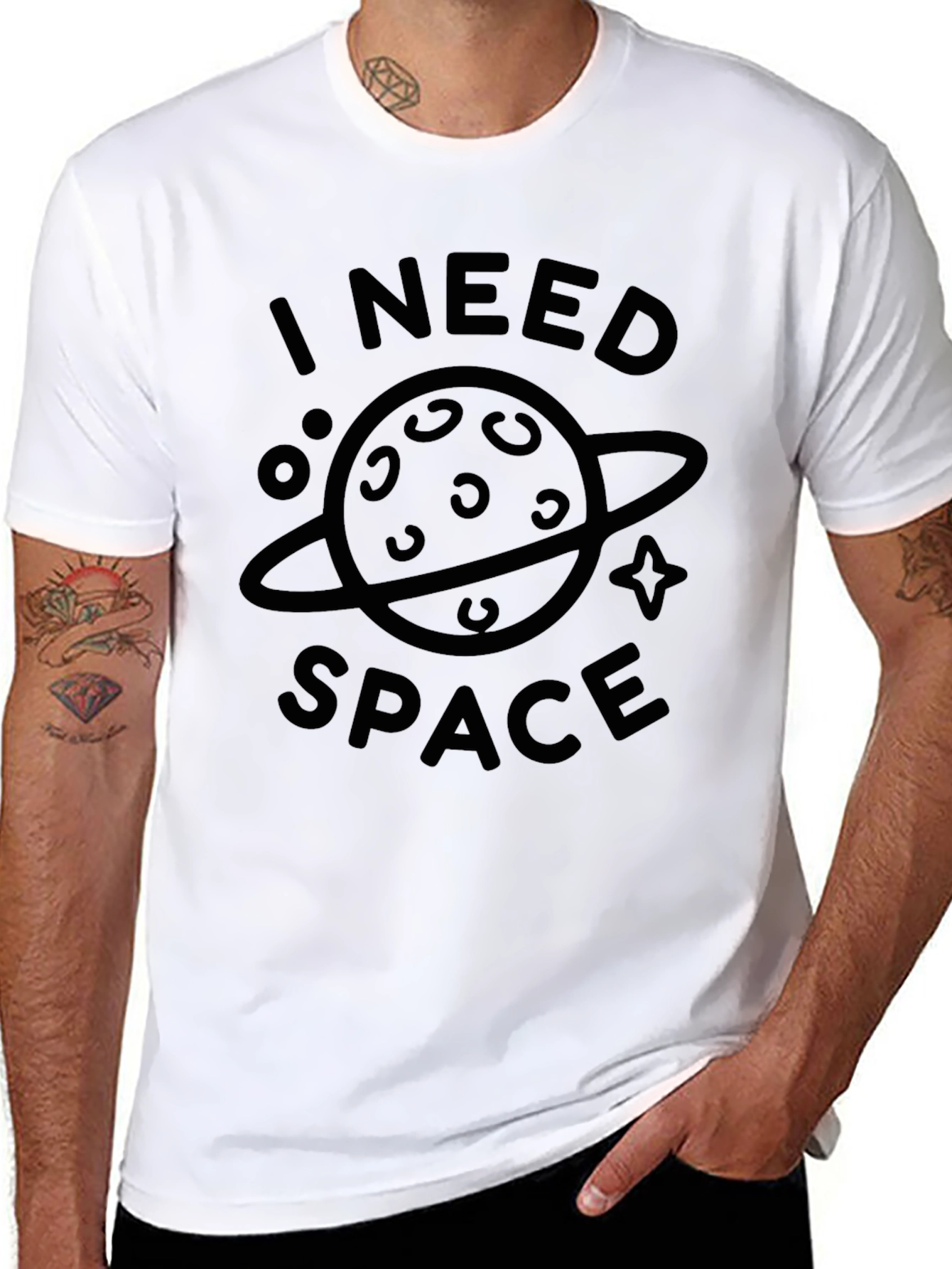 I Need Space Graphic T-Shirt - Black Casual Tee