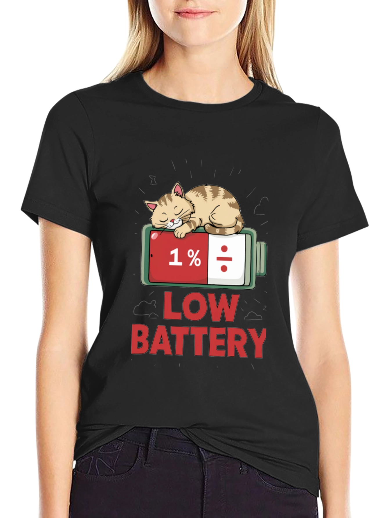 Low Battery Cat T-Shirt - Funny Sleepy Cat Tee