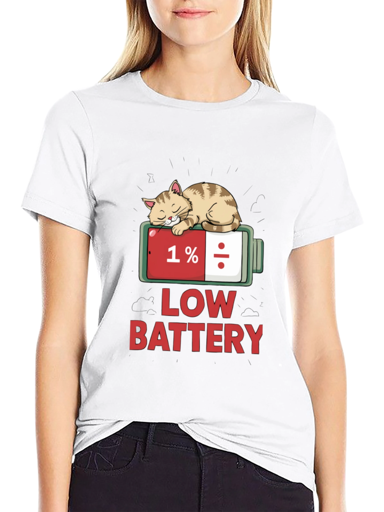 Low Battery Cat T-Shirt - Funny Sleepy Cat Tee