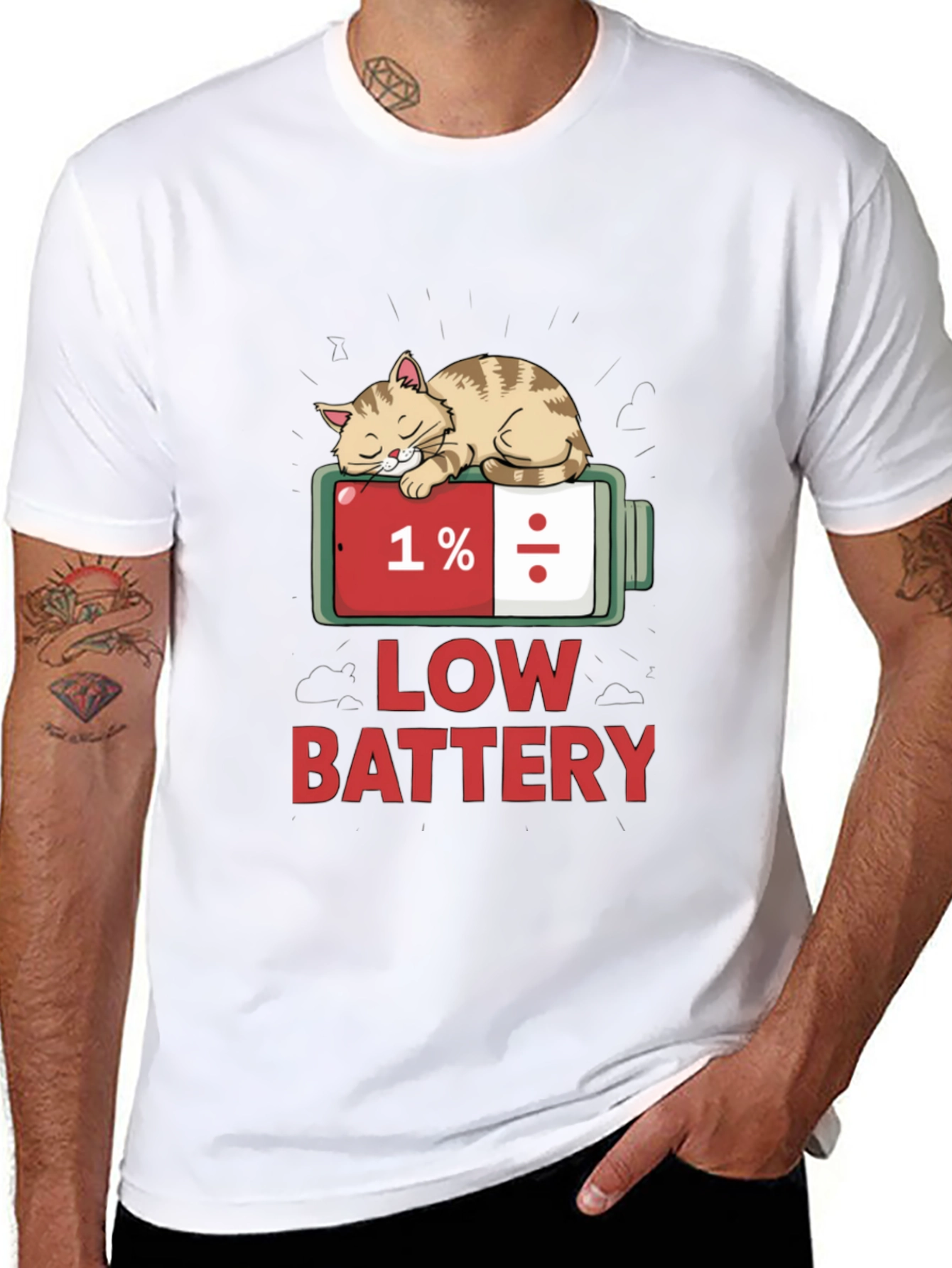 Low Battery Cat T-Shirt - Funny Sleepy Cat Tee