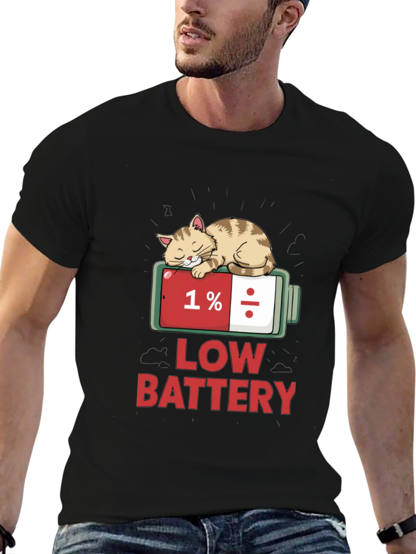 Low Battery Cat T-Shirt - Funny Sleepy Cat Tee